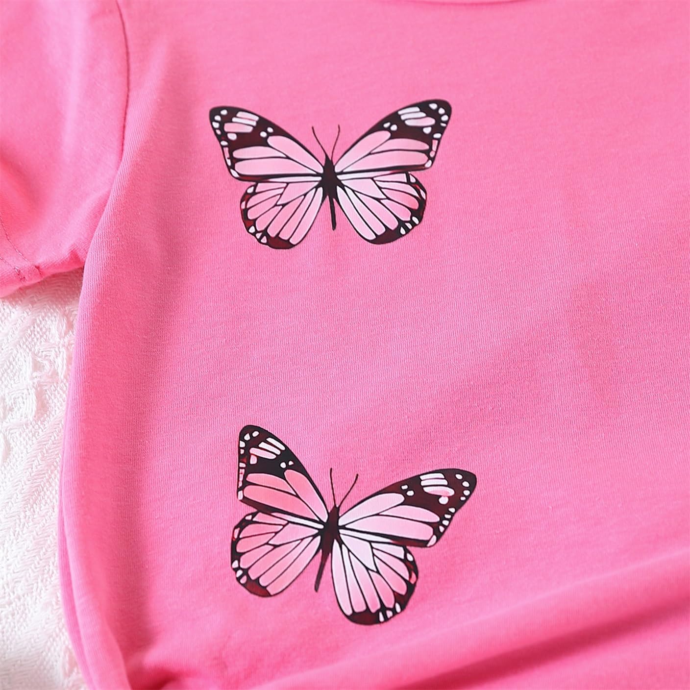 Kid Toddler Girl Butterfly Printed Short Sleeve T-Shirt + Waist Shorts Set 2PC Clothing For Summer - Image 5