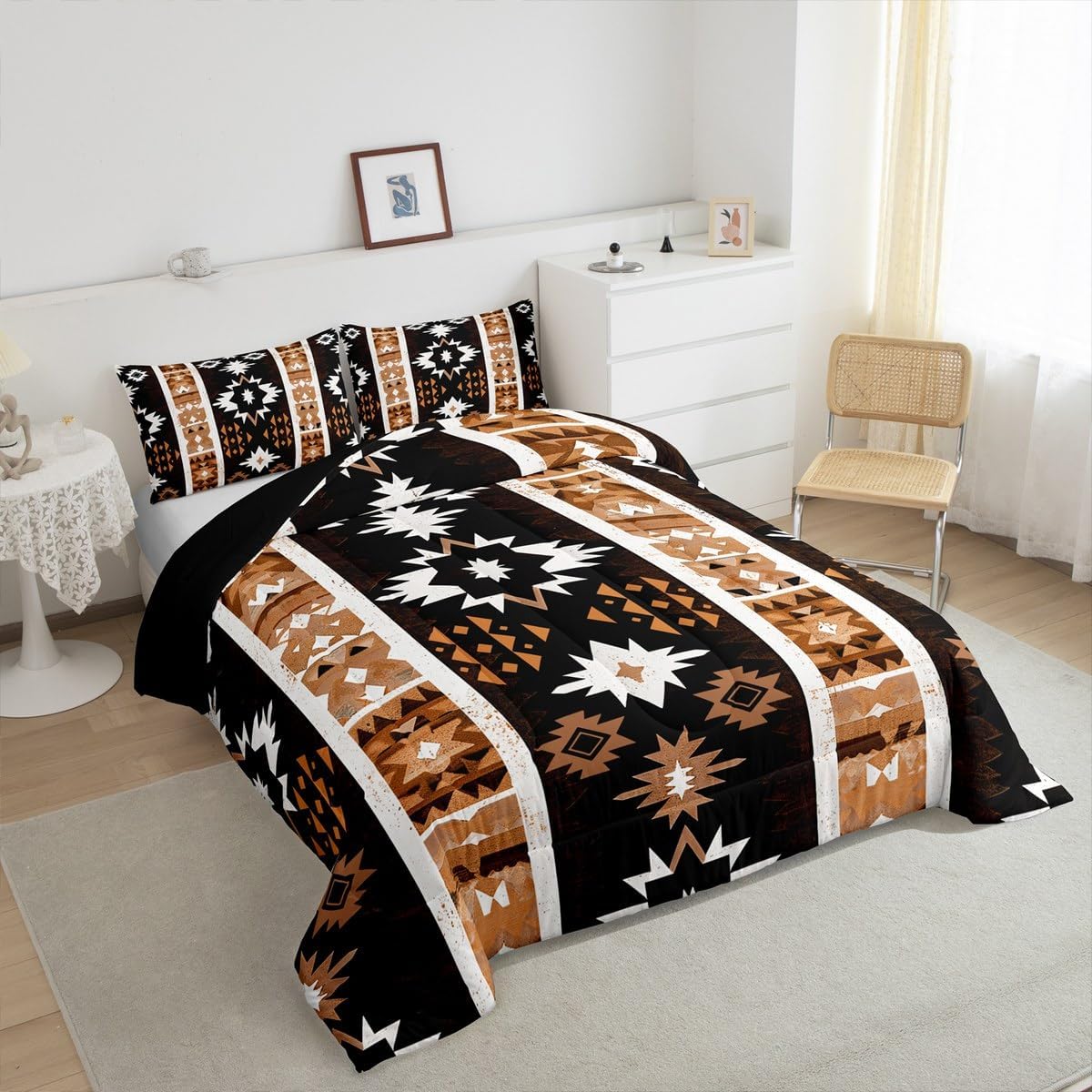 Feelyou Kids Western Bedding Set Full Size, Southwestern Aztec Comforter Boho Tribal Comforter Set Boys Girls Ethnic Bohemian Rustic Country Teens Duvet Set Bedroom Decor 3Pcs