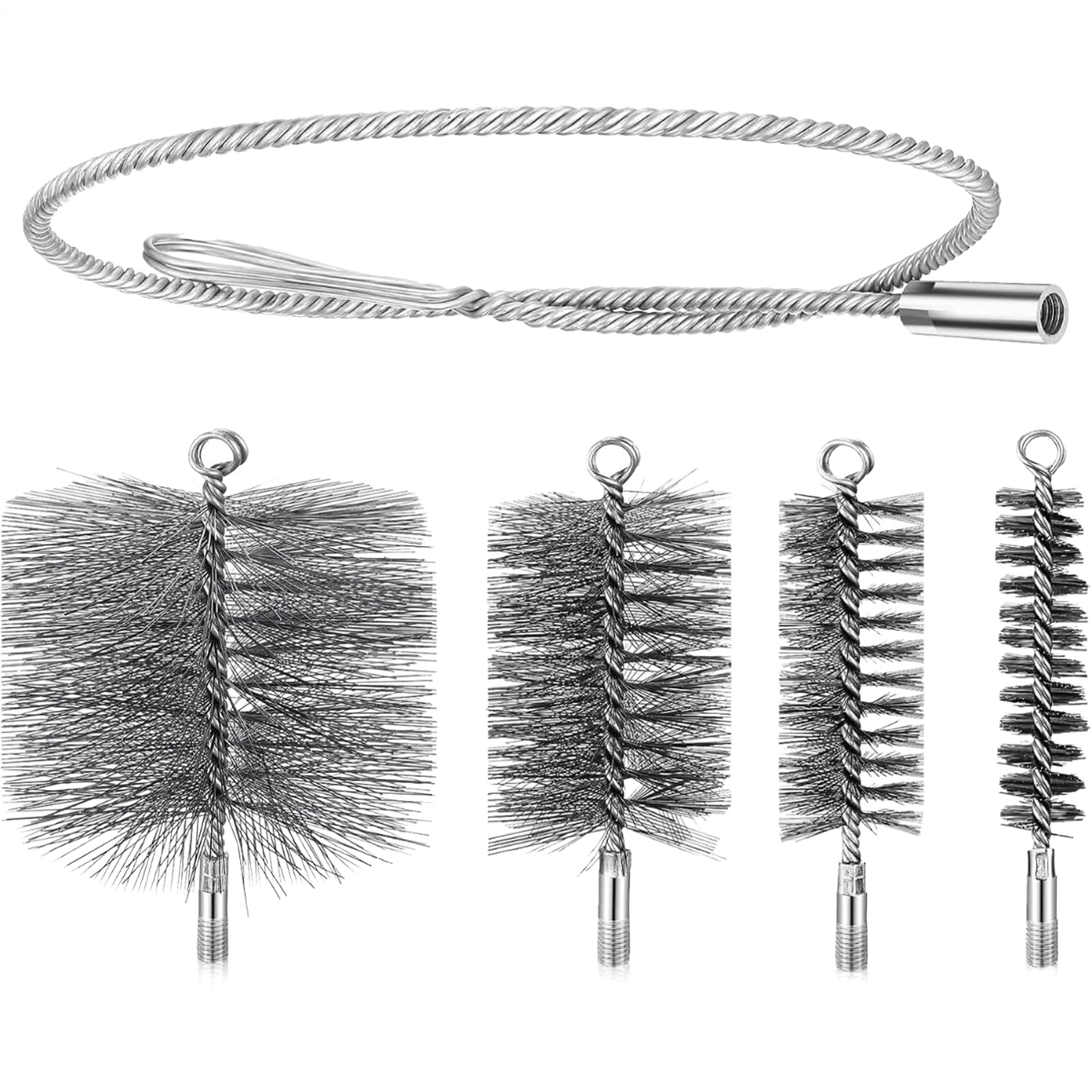 Juego de Cepillos para Limpieza de Tubos de Estufa,Cepillo Limpiador de Tubos para Chimeneas Acero Inoxidable - Kit Completo Limpieza Flexible Secadoras Calderas Parrilla Hogar