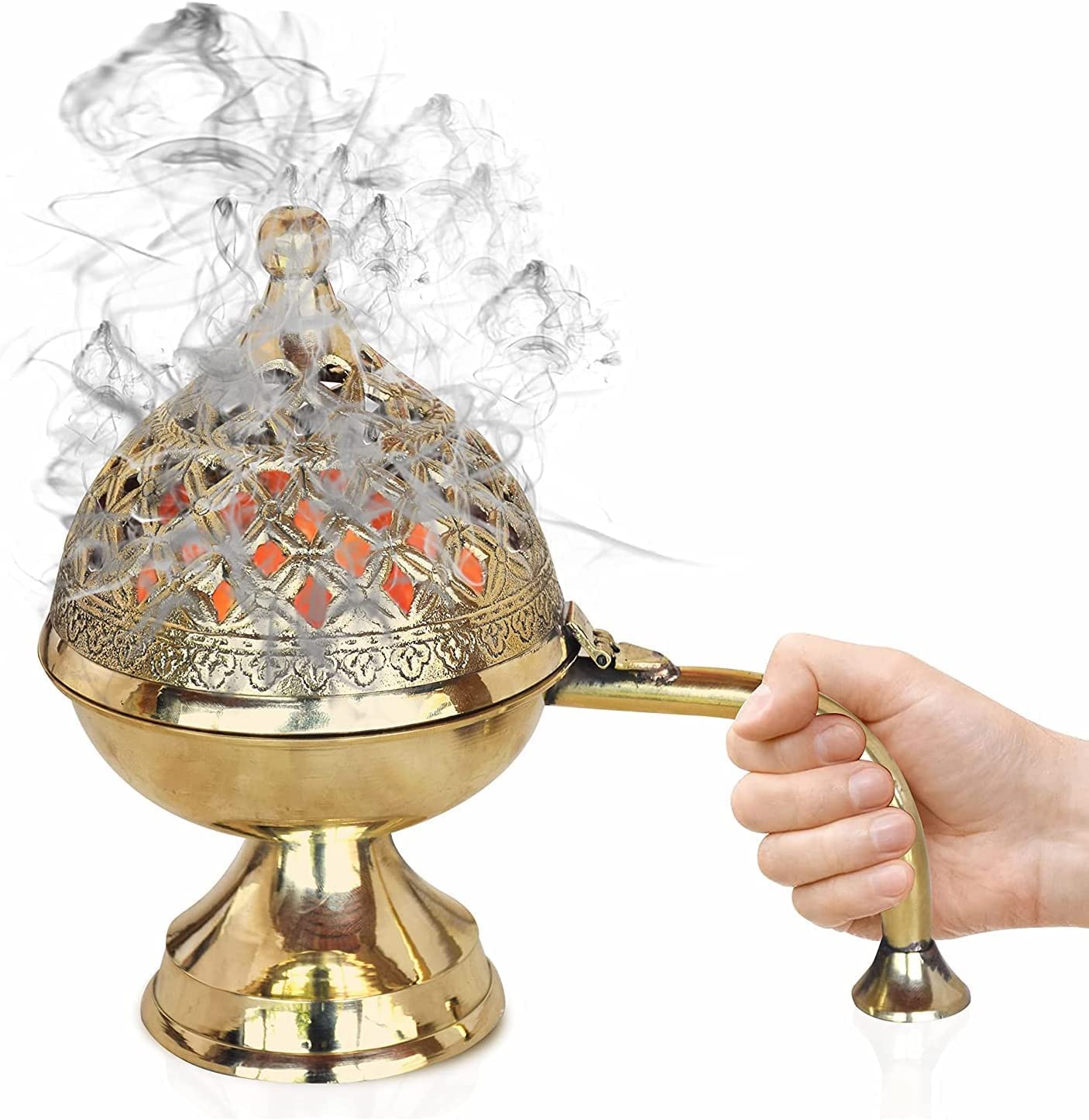Brass Dhoop Dani Bakhoor Holder Loban burner Incense Holder, 8 Inch US