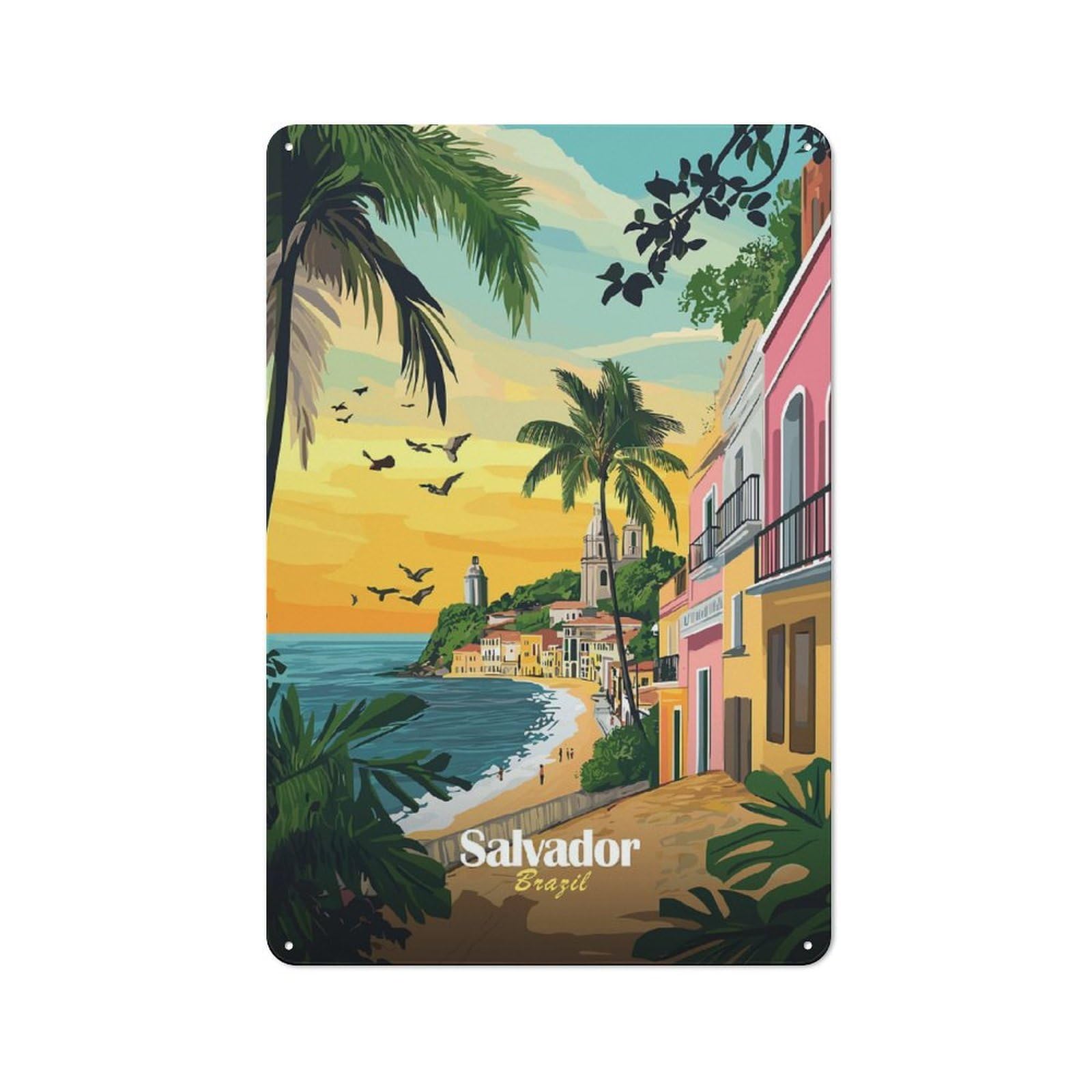 Junmoney Style-2 Metal Wall Sign 30X20cm Featuring Salvador, Brazil Travel (3) For Pub Or Café, Housewarming Wall Decor For People Furnishing Pub And Café
