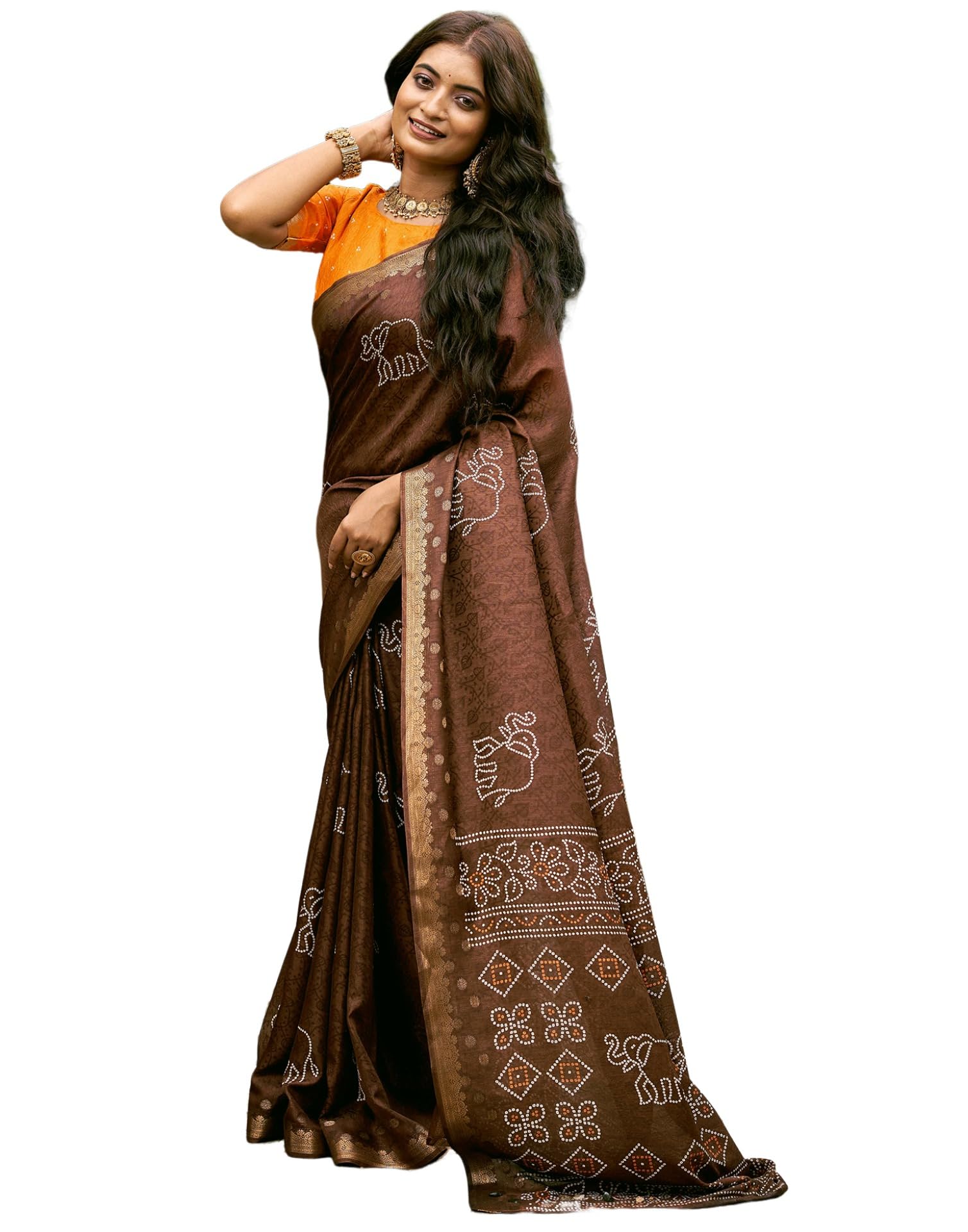 siril Women's Silk Bandhani Printed Jacquard Saree with Unstitched Blouse Piece-picture-22