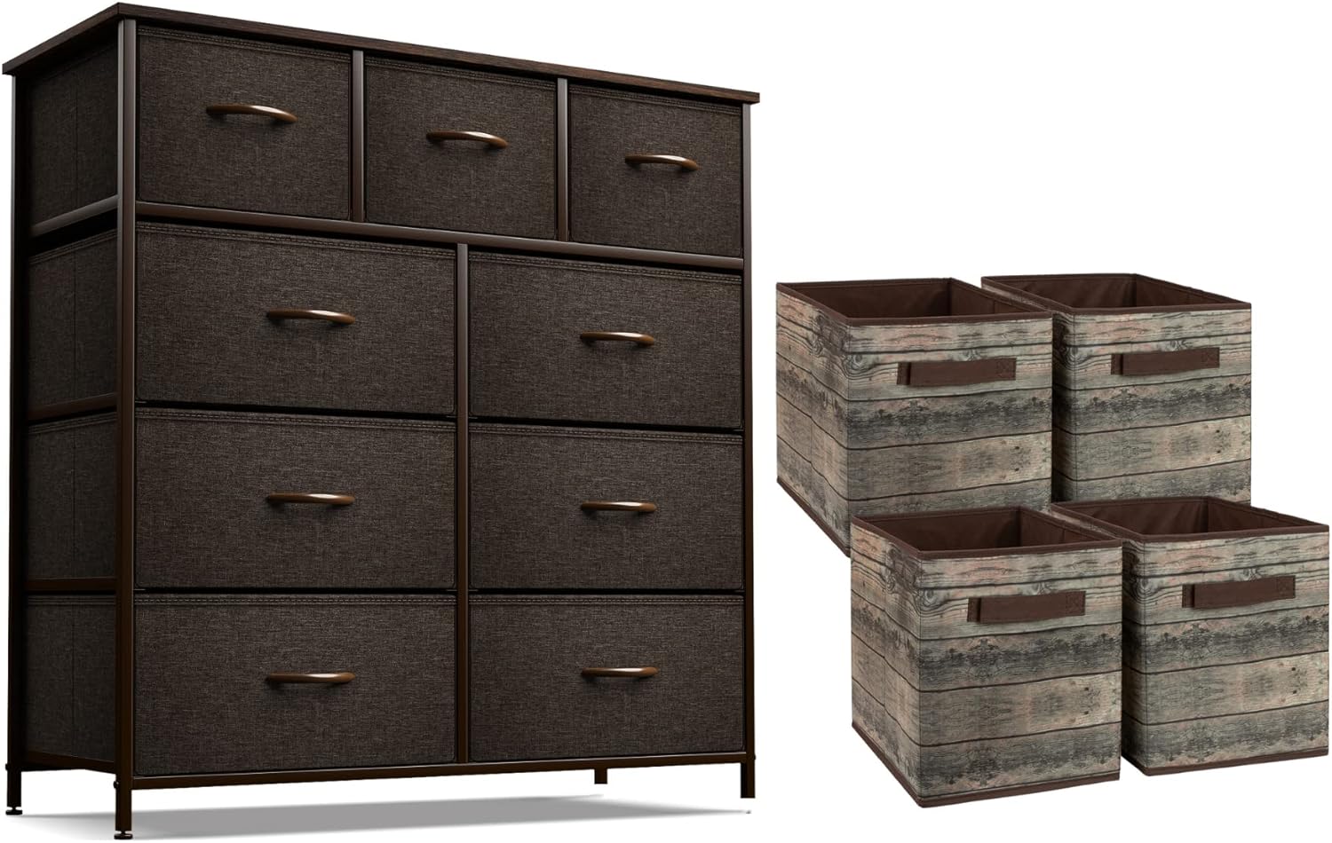 Sorbus Brown Dresser with 8 Drawers + 11 Inch Rustic Cube