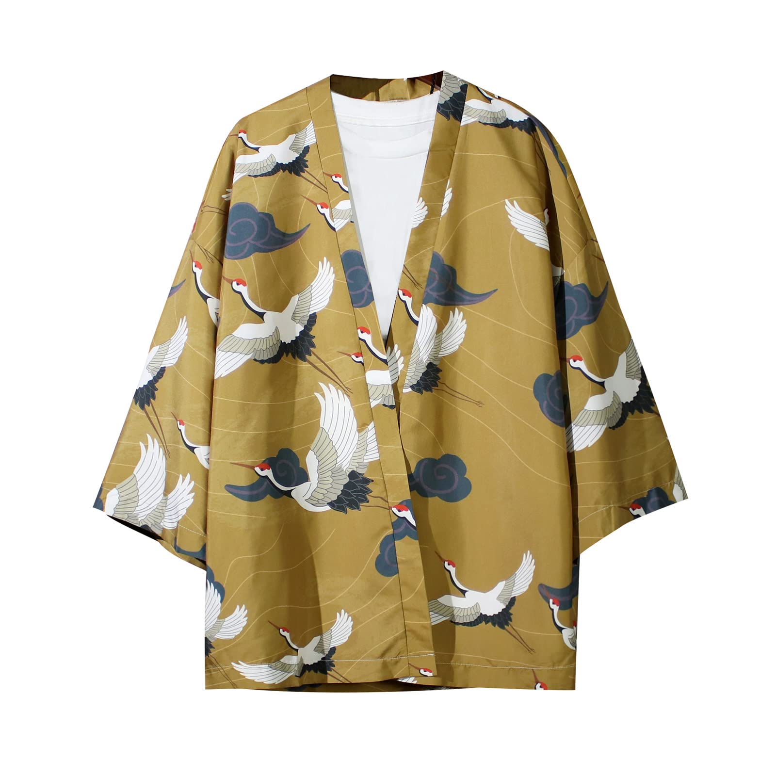 GURUNVANI Camisa de manga 3/4 para hombre, kimono japonés, Harajuku, camisa hawaiana, camisas de verano