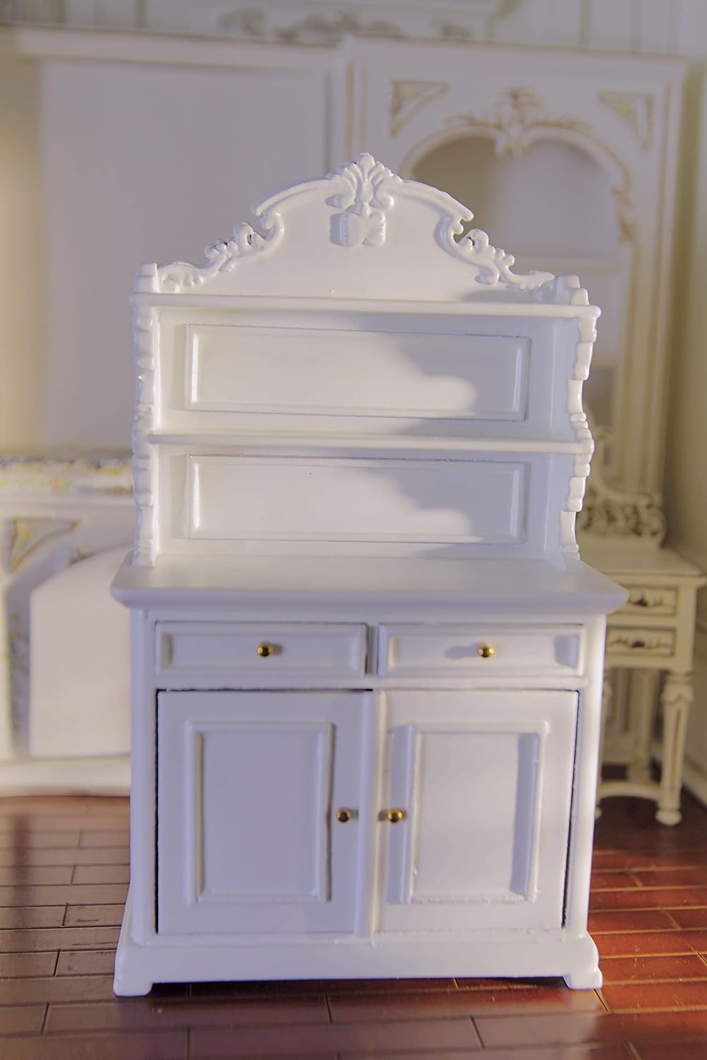 1/12 Dollhouse Hand Carved White Bookcase Cabinet Miniature Furniture Luxury