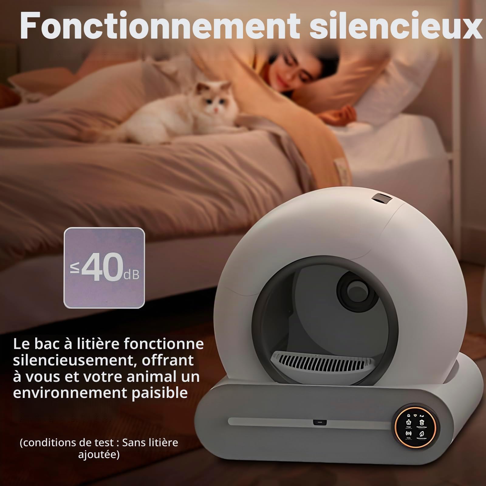 Litière autonettoyante pour chat avec 2 rouleaux de sacs poubelle et tapis de litière pour chat, contrôle par application pour plusieurs chats (A)