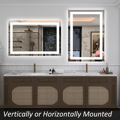 Miniatura 27 de Espejo de baño LED iluminado de 30 x 30 pulgadas para pared, espejo cuadrado de tocador con luces, regulable, antivaho, a prueba de roturas,