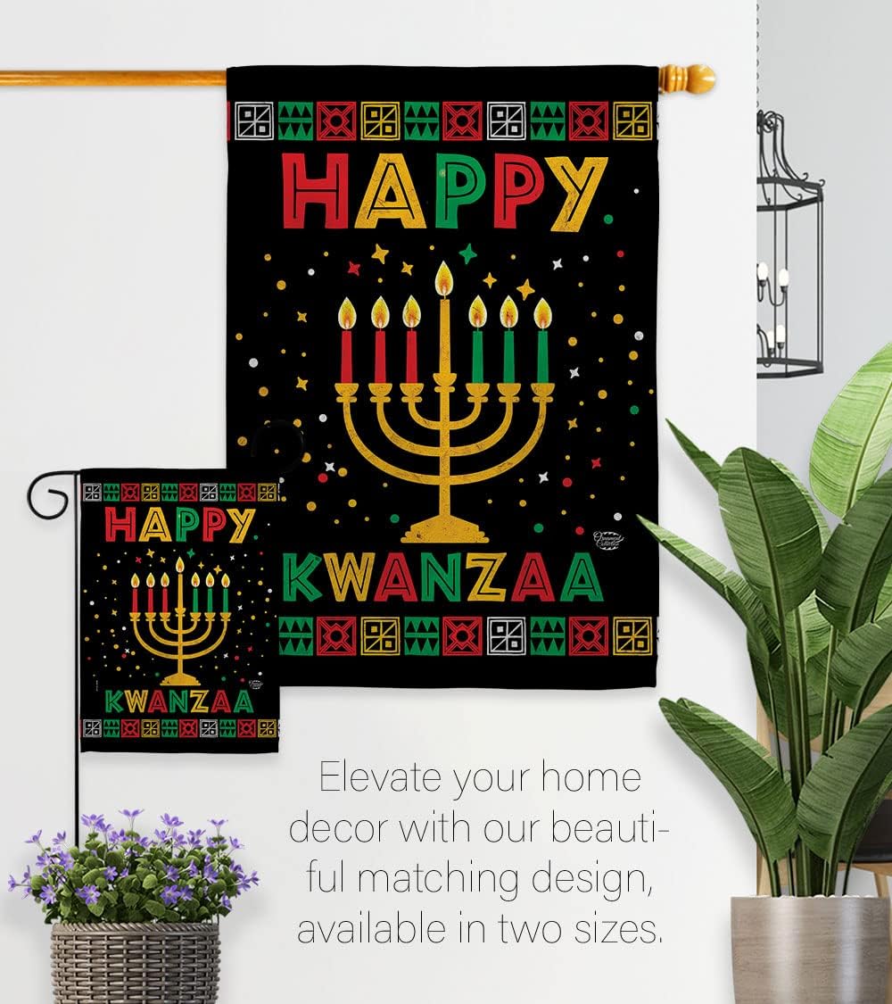 Wishes Kwanzaa Wall Tapestry Home Decor Banner Patio Porch Garden Flag Pole Room Decorations Indoor Outdoor Yard Sign African American Harvest Festival Kinara Candles Unity Celebrations Made in USA