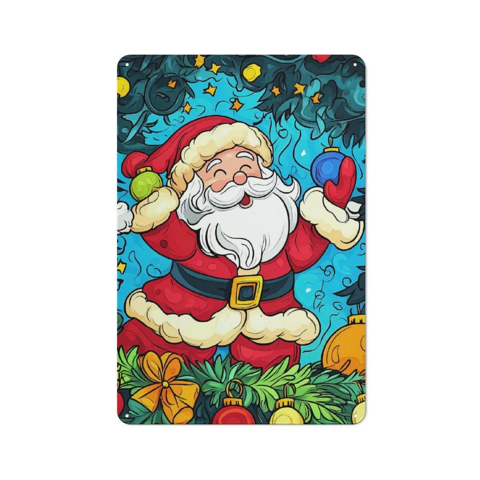 Junmoney Santa Claus Christmas Illu Tin Wall Plaque 30X20cm With For Garage Or Workshop, For Vintage Wall Decor Fans, For Kitchen And Home Bar Decor