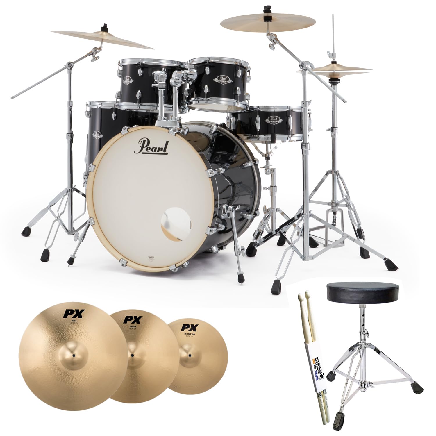 Pearl Export EXX725Z/C31 Noir + Cymbale Sabian + Tabouret + Baguettes Keepdrum