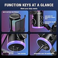 Vista 8 de FIFINE Kit de micrófono de transmisión USB para juegos, micrófono de condensador con RGB, cancelación de ruido, Dial de juego/chat Plug & Play