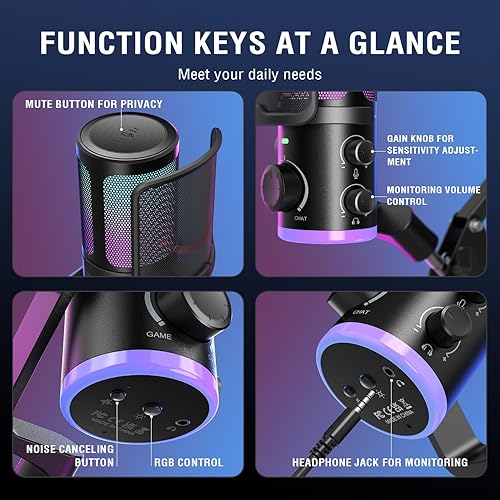 Miniatura 8 de FIFINE Kit de micrófono de transmisión USB para juegos, micrófono de condensador con RGB, cancelación de ruido, marcación de juegochat, Plug & Play