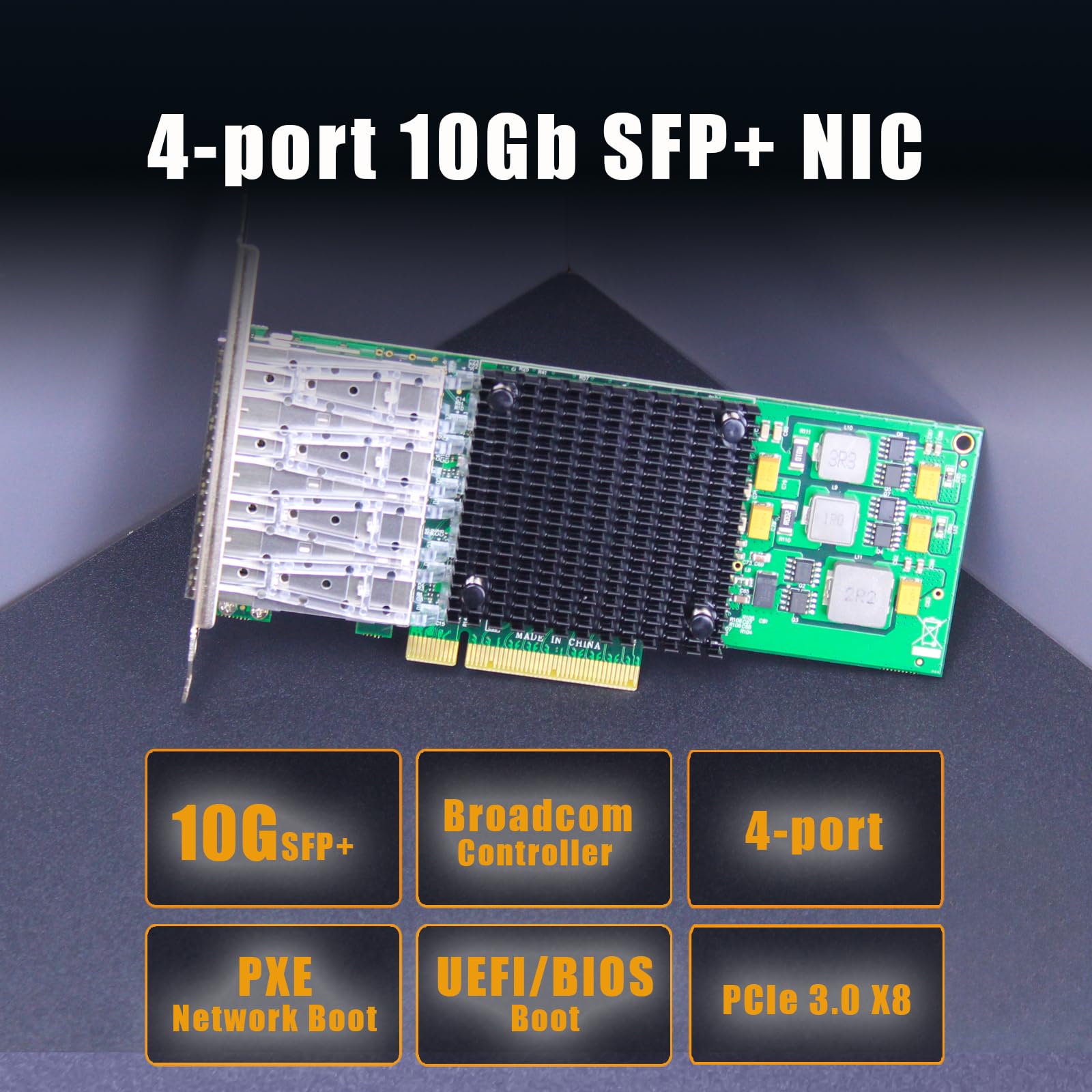 GLOTRENDS ST7322 4-portowa karta sieciowa serwerowa 10GbE SFP+ PCIe 3.0 x8, układ Broadcom BCM57840, obsługa TOE, iSCSI, FCoE oraz SR-IOV