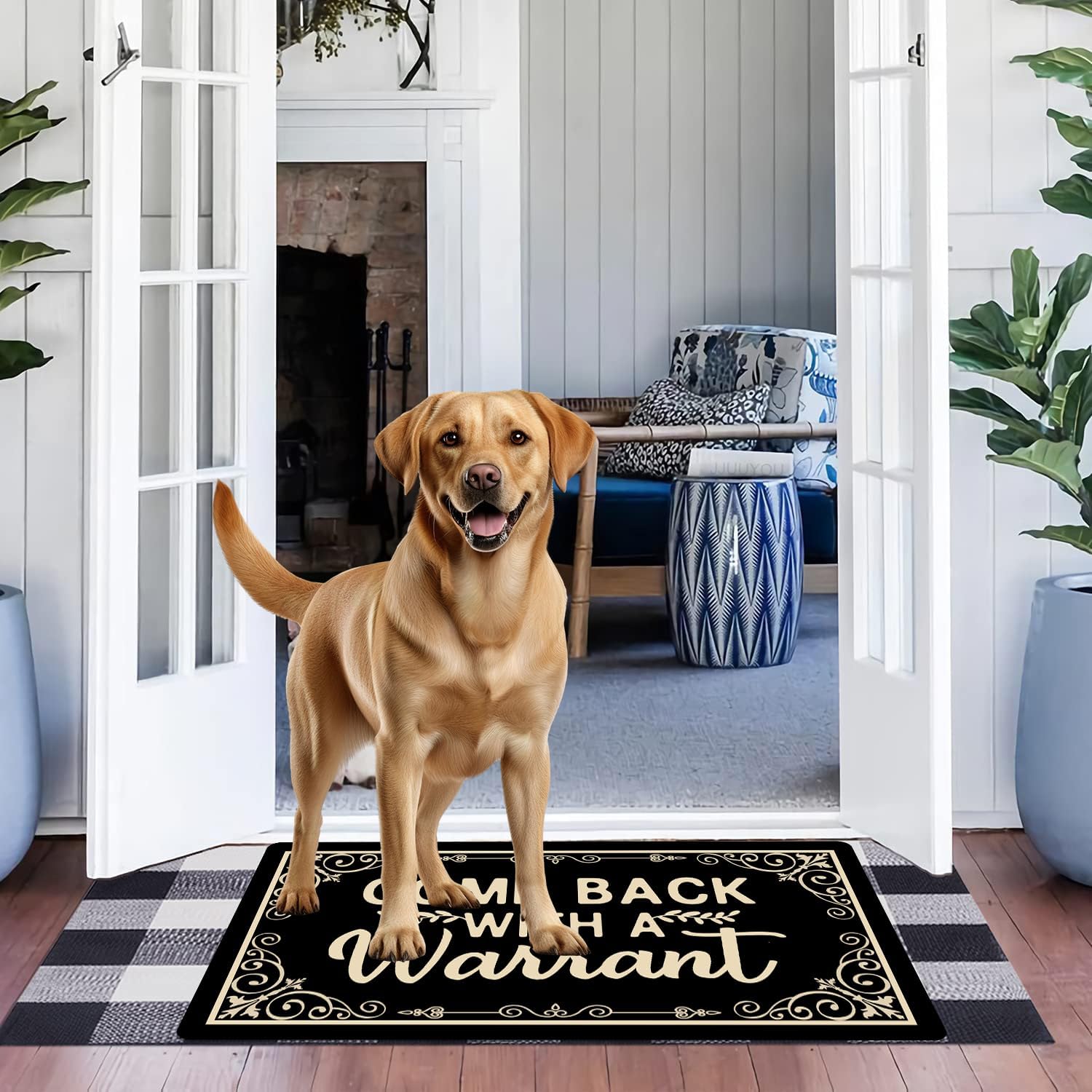 Come Back with A Warrant 30x17 Inch Funny Welcome Mat, Unwelcome Mat for Front Door, Warrant Door Mat with Non-Slip Backing, Perfect for Indoor/Outdoor Use