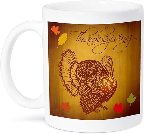 3dRose mug_200319_1 Taza de cerámica con texto en inglés "Thanksgiving Turkey and Fall Leaves", 11 oz