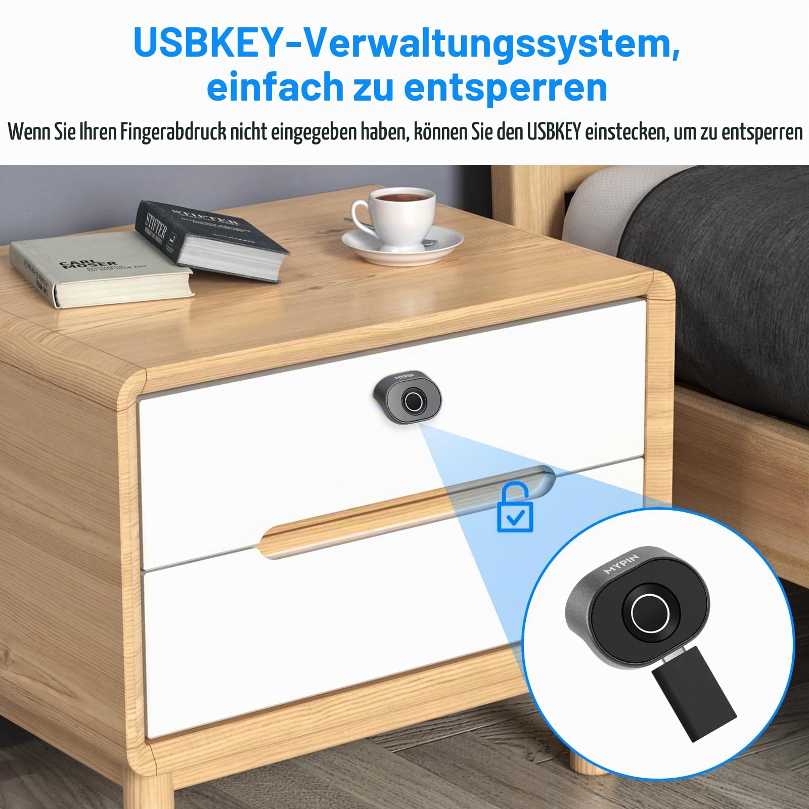 MYPIN Bluetooth Fingerabdruck Schrankschloss, intelligentes biometrisches Schrankschloss, elektrisches Fingerabdruck-Kindersicherheitsschloss, DIY-Holzmöbel-Privatsphäre-Schloss (legierter Stahl)