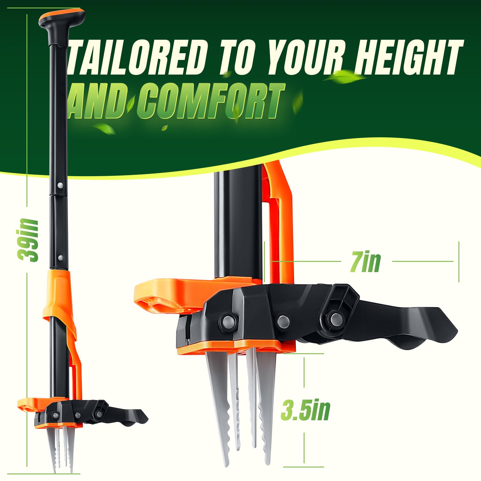 Crywag Weed Puller Tool - Stand Up Weed Puller with 4-Claw Steel Head, 39" Retractable Handle & Easy-Eject Mechanism for Dandelions, Clover & More, No Bending or Kneeling - Orange — view 6