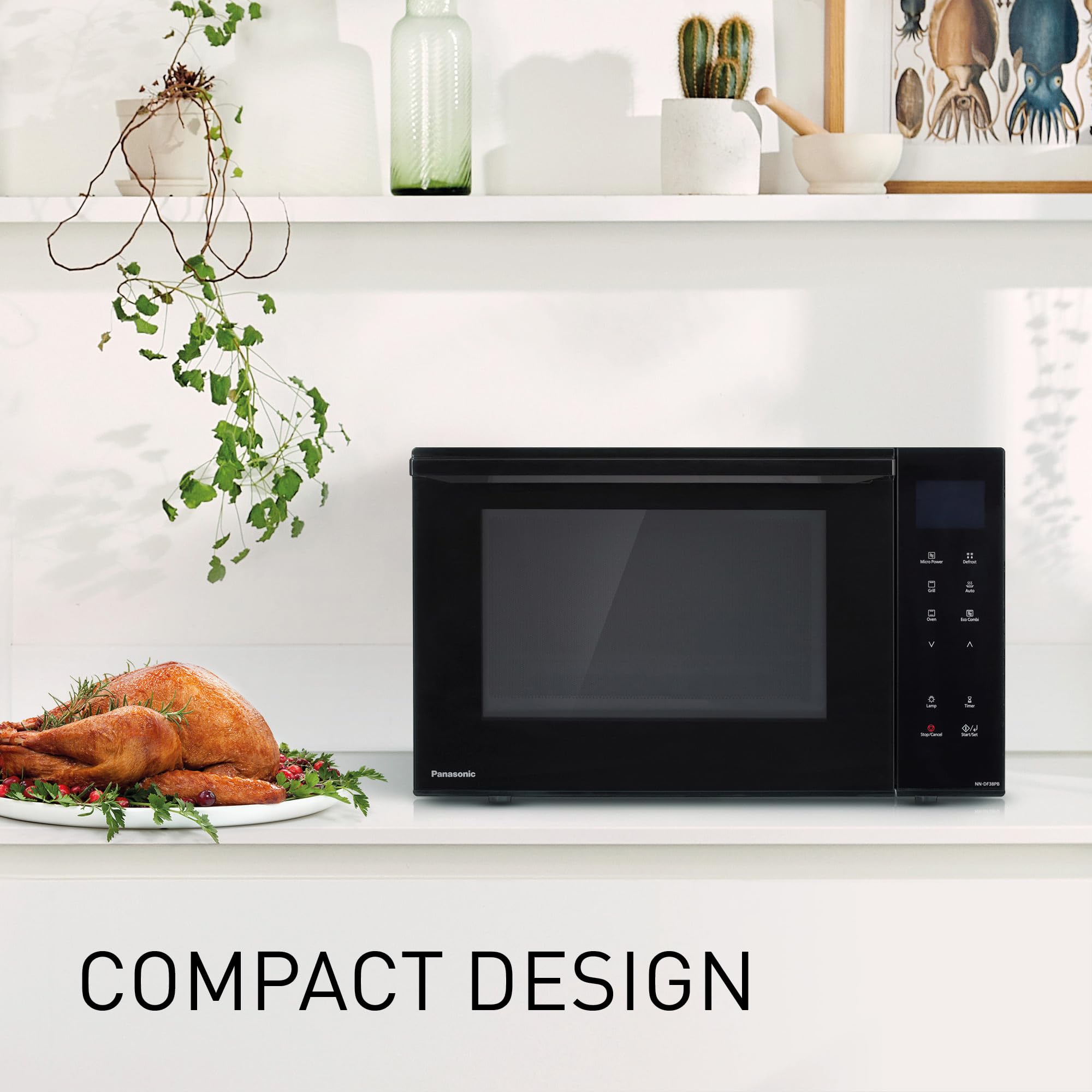 Panasonic NN-DF38PBEPG mikrofalówka z funkcją piekarnika i grilla (1000W, 23l, technologia inwerterowa, Eco Kombi, 16 trybów automatycznych, rozmrażanie, łatwe czyszczenie), czarna