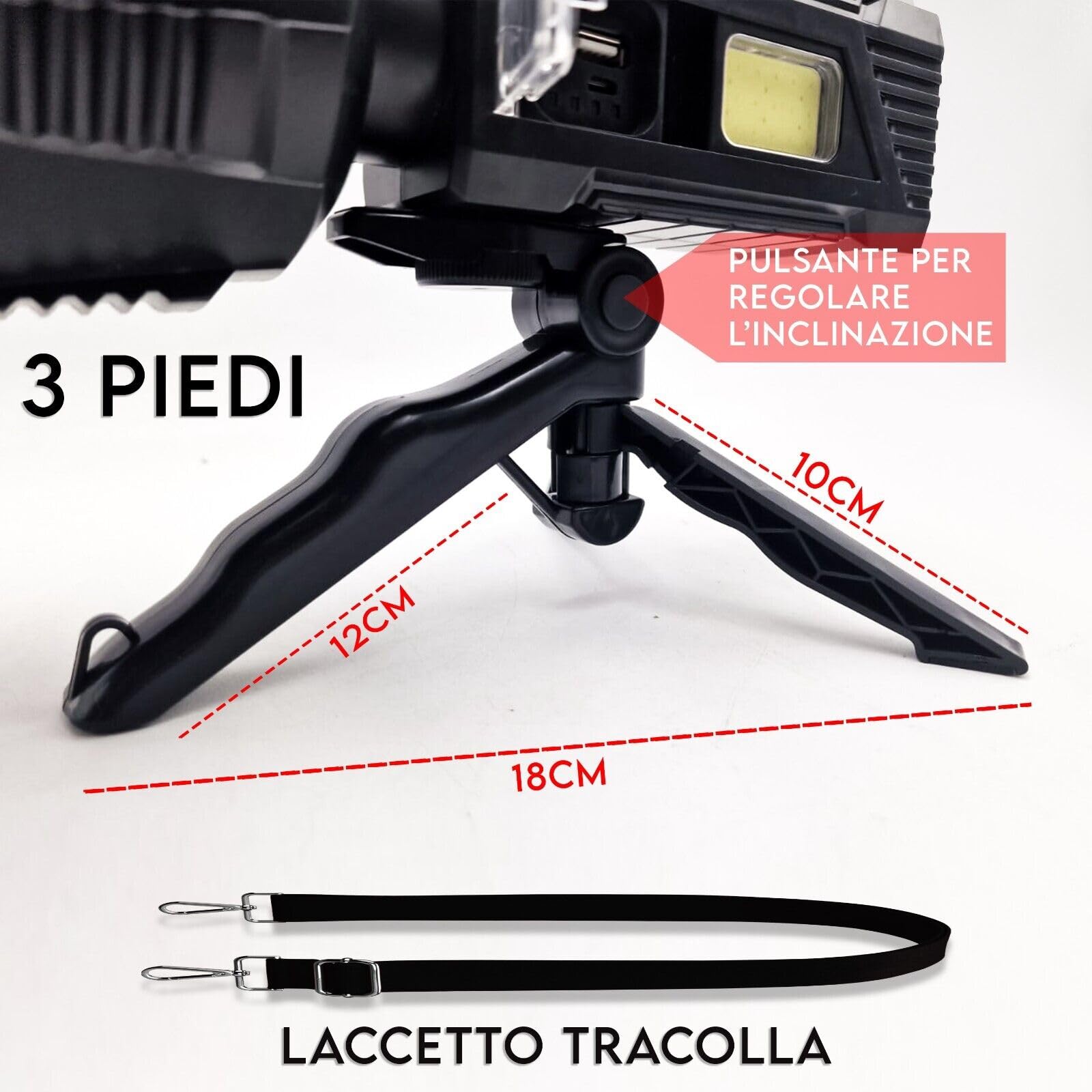 MAKA Torcia LED Professionale Ricaricabile Solare Treppiedi con Potenza Super Luminosa per Illuminare fino a 500 Metri Impermeabile Lunga Autonomia Powerbank Campeggio Escursioni ed Emergenze (3 Foot)