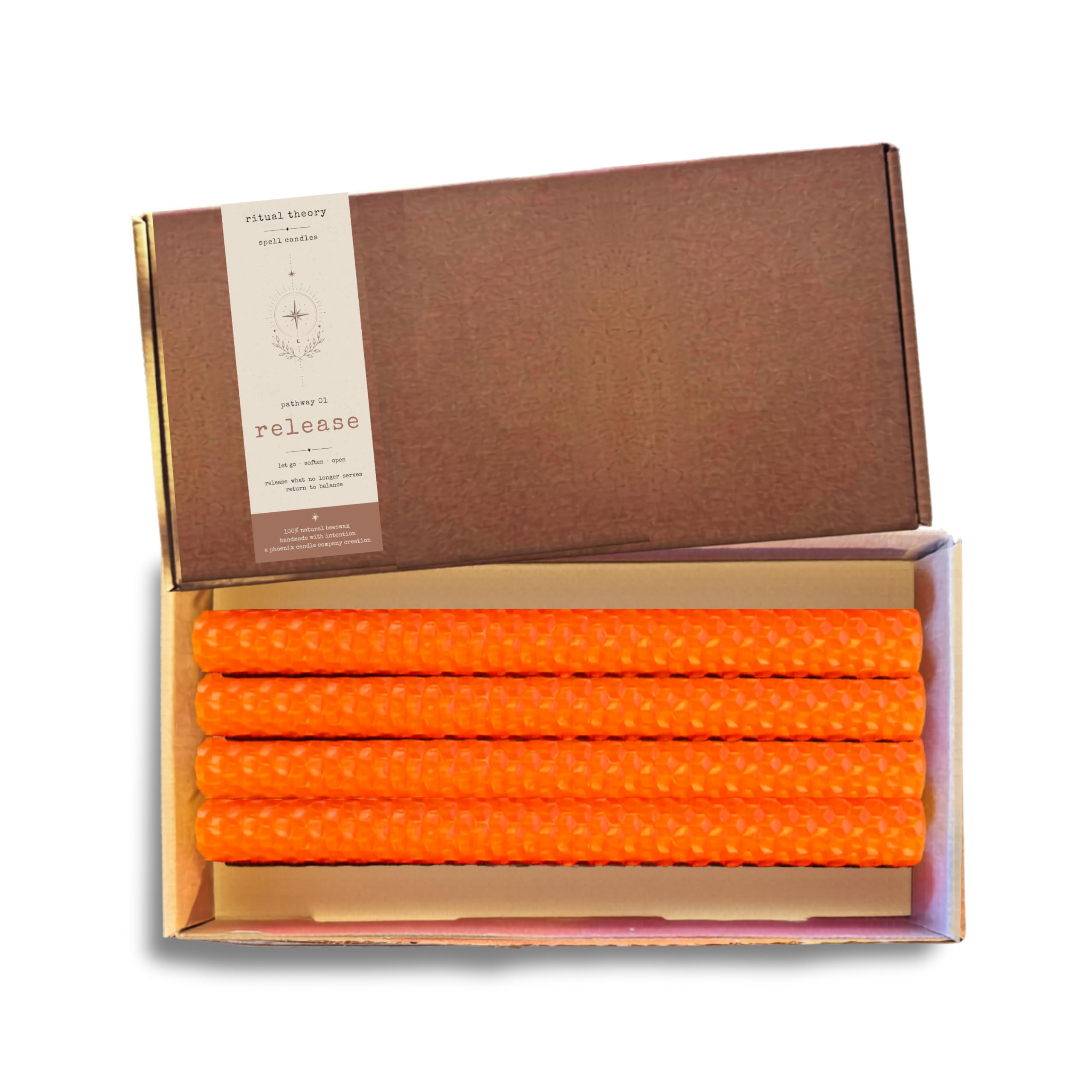 Phoenix Candle Company Hand Rolled Beeswax Spell Candles, Multicolour, for Witchcraft, Wicca, Ritual & Candle Magic (4, Orange, Large)