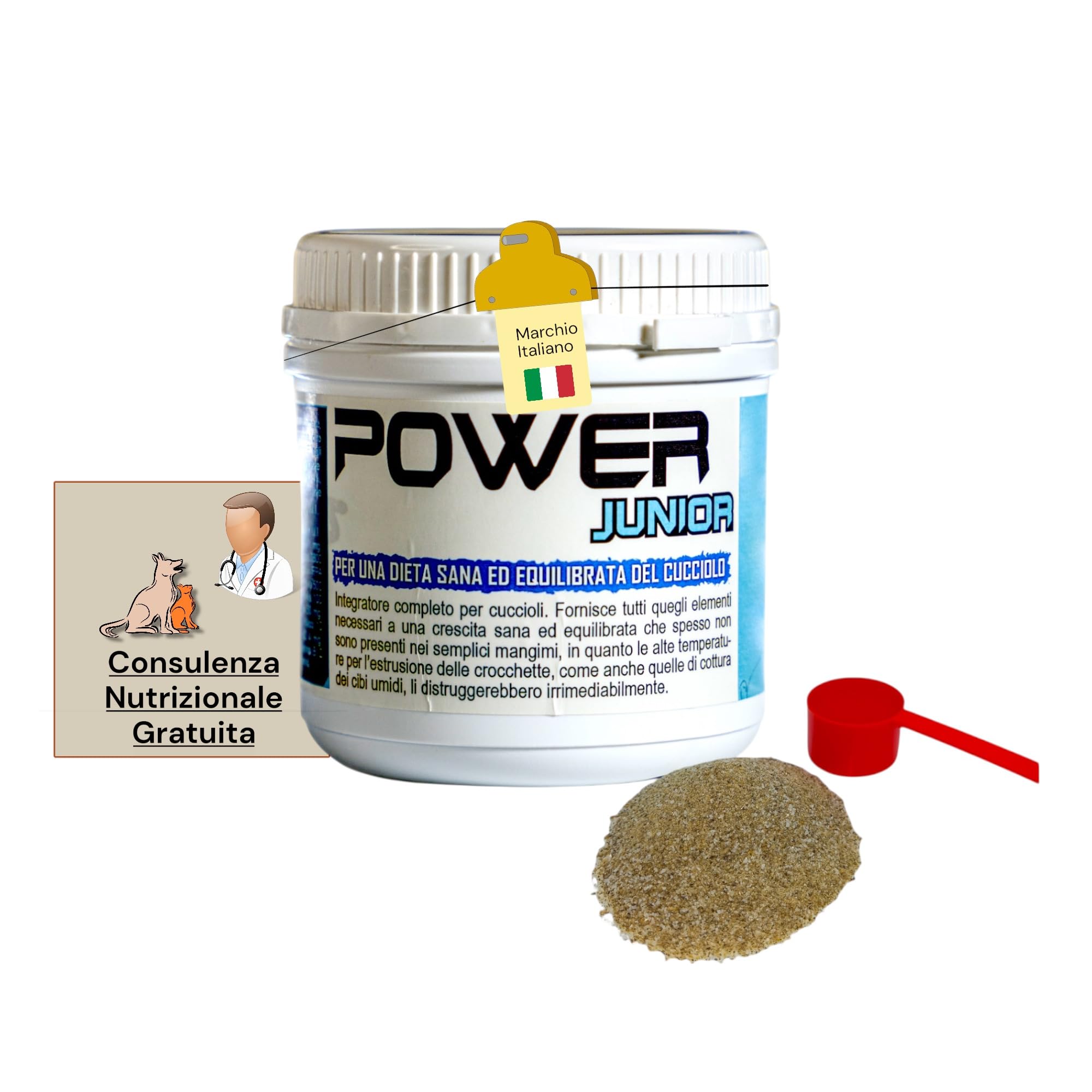 Power Junior 250 Integratore Alimentare per Cuccioli di Cane con Calcio, Vitamine e Fermenti Lattici (250g)