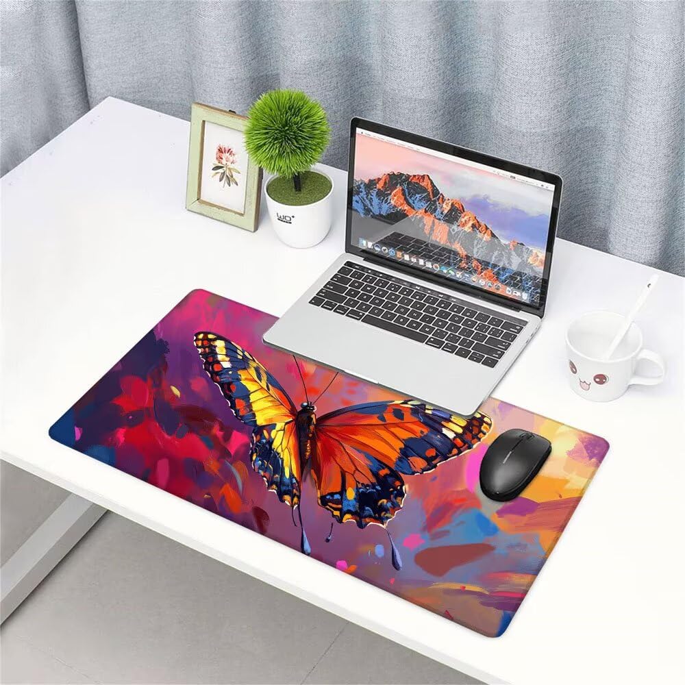 Alfombrilla de Mouse para Juegos, Colore, XXL, Antideslizante, Impermeable, Diseño de Farfalla, Extendido, Grande, 1200x600x3mm, para PC, Laptop, Ufficio, Famiglia d-118
