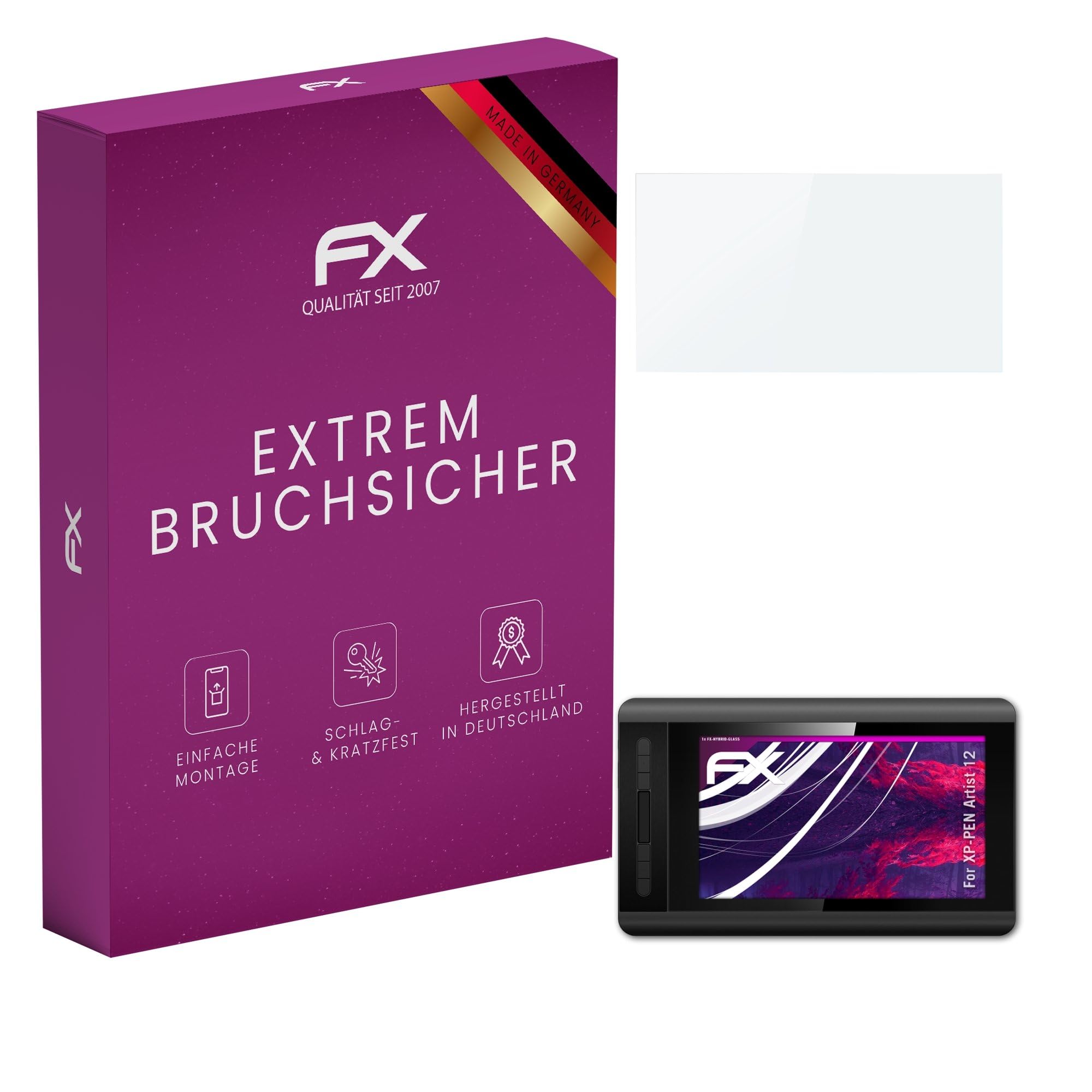 atFoliX Plastic Glass Protective Film compatible with XP-PEN Artist 12 Glass Protector, 9H Hybrid-Glass FX Screen Protector