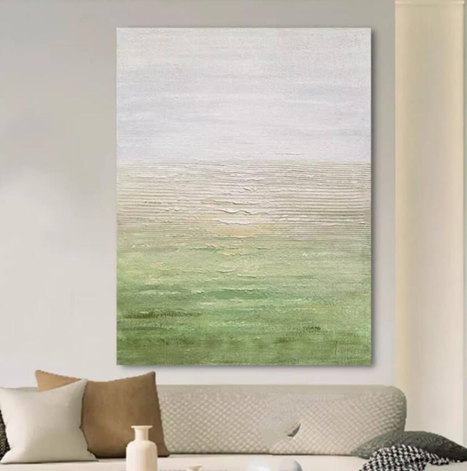 Peinture à l'huile paysage vert abstrait grand format sur toile