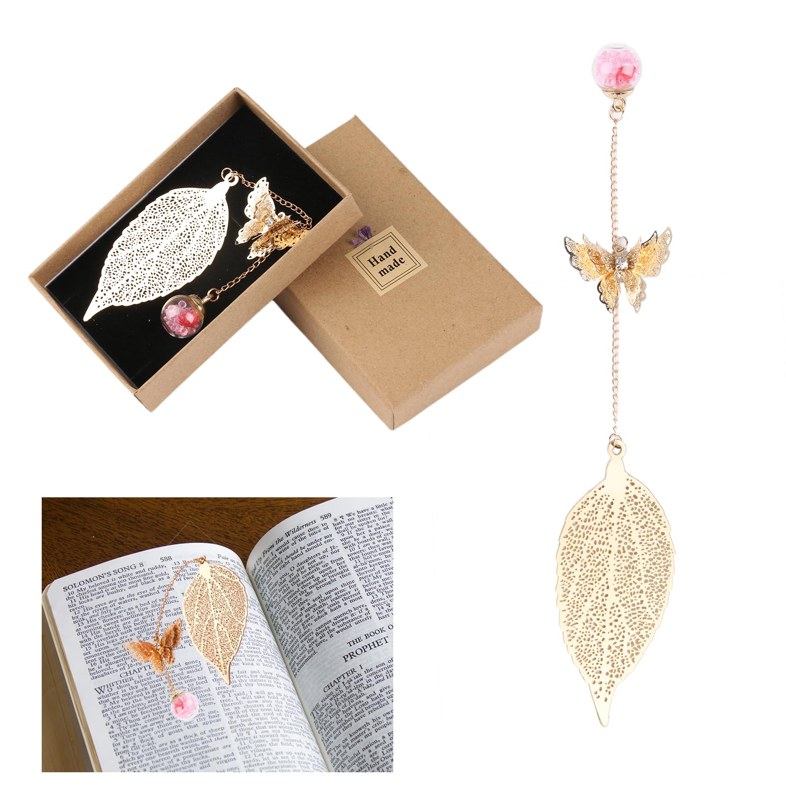 Marcapáginas Personalizado, Marcapáginas de Metal, Calendario Adviento para Mujer, 3D Mariposa y Perlas de Vidrio Colgante de Flor Seca, Ideal Regalo para Adultos, Niños y Estudiantes