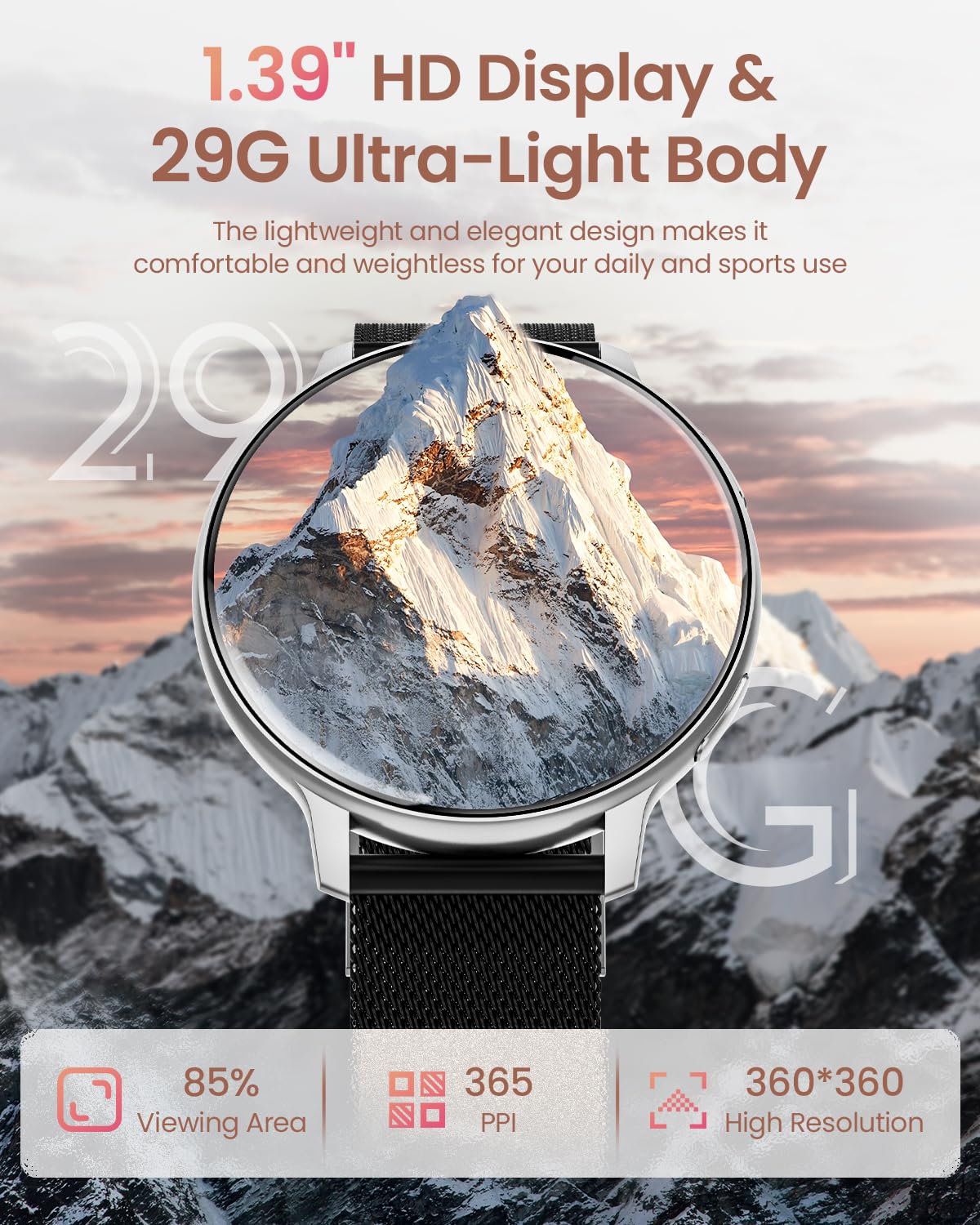 HASAKEI Smartwatch Donna con Chiamate Bluetooth 5.3, 1,39" HD Smart Watch Fitness con 120 Sport e Fisiologia Feminile, Cardiofrequenzimetro/SpO2/Sonno/IP68 WhatsApp Notifiche Android iOS(Nero Argento)