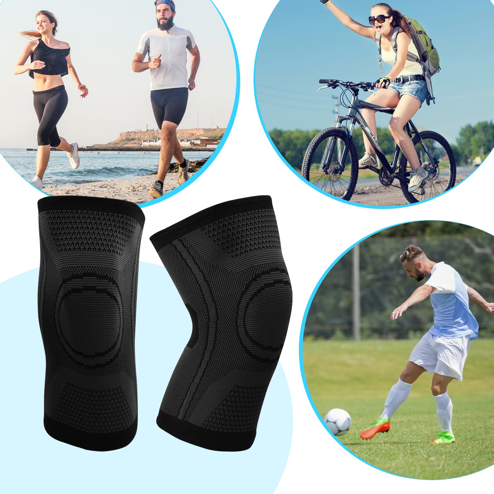 2 Pezzi Tutore Ginocchio, Elastica Fascia Compressione Ginocchio Supporto per Ginocchio da Uomo Donna Nero Ginocchiera Rotulea per Corsa Sportivo Allevia Gli Infortuni Sportivi e l'Artrite (M)