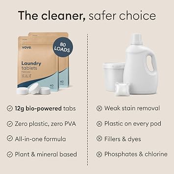 Vove Laundry Detergent Tablets, 80 Washes, Plant-Based Fragrance-Free