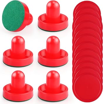 3 Sets 60mm Mini Air Hockey Pucks and Paddles Air Hockey Pushers Goal Handles Paddles Red Replacement Accessories for Game Tables 6 Strikers+12 Pucks