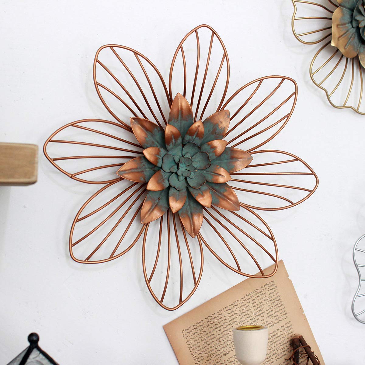 Décoration Murale Florale Vintage En Métal Funly Mee - Cuivre Doré, Dimensions 30x30x3 Cm | Style Rétro, Intérieur - 5