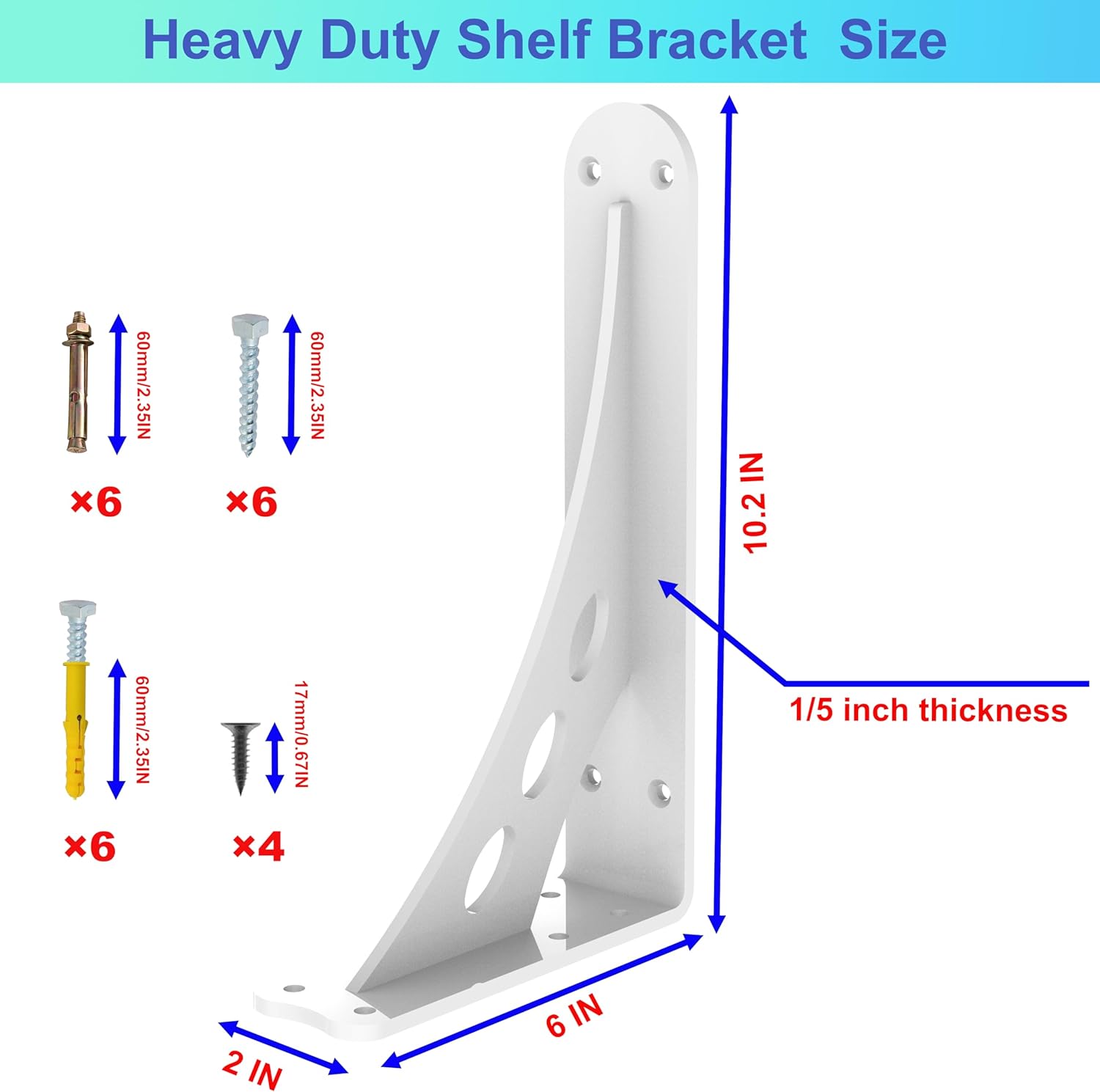 heavy duty shelf brackets ,1000lbs max load for floating shelves & countertops, 10 inch x 6 inch white metal brackets?set of 2?,industrial strength wall mount shelf supports(10"x 6"white) 10in×6in white max load 1000 lbs