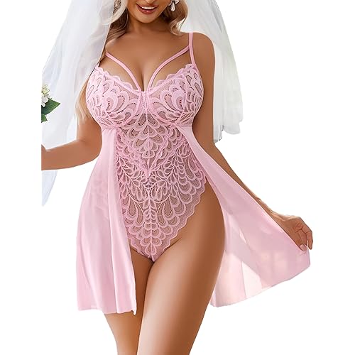Avidlove Babydoll Lingerie for Women Floral Snap Crotch Teddy Chemise Nightie Lace Nightgown