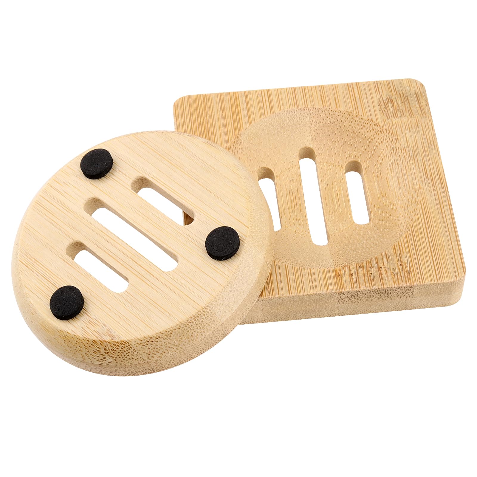 HOIGON 20 jaboneras de bambú para ducha, 10 jaboneras redondas de madera y 10 bandejas de jabón cuadradas, bandeja de jabón de madera para el hogar, baño, cocina