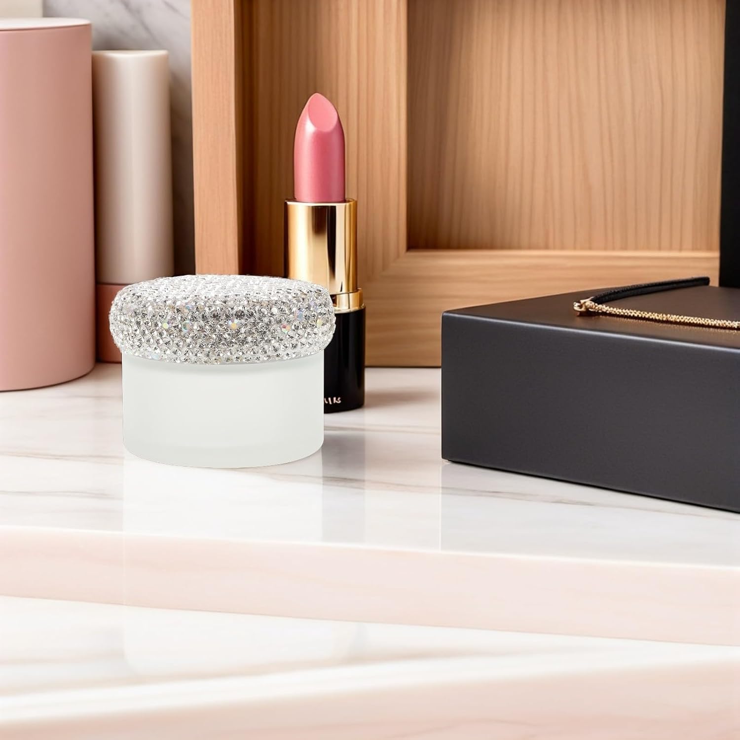 30g Refillable Rhinestone Cream Container with Sturdy Glass Material and Lightweight Design, Stylish Travel Size Cosmetic Jar for Skincare and Makeup Storage