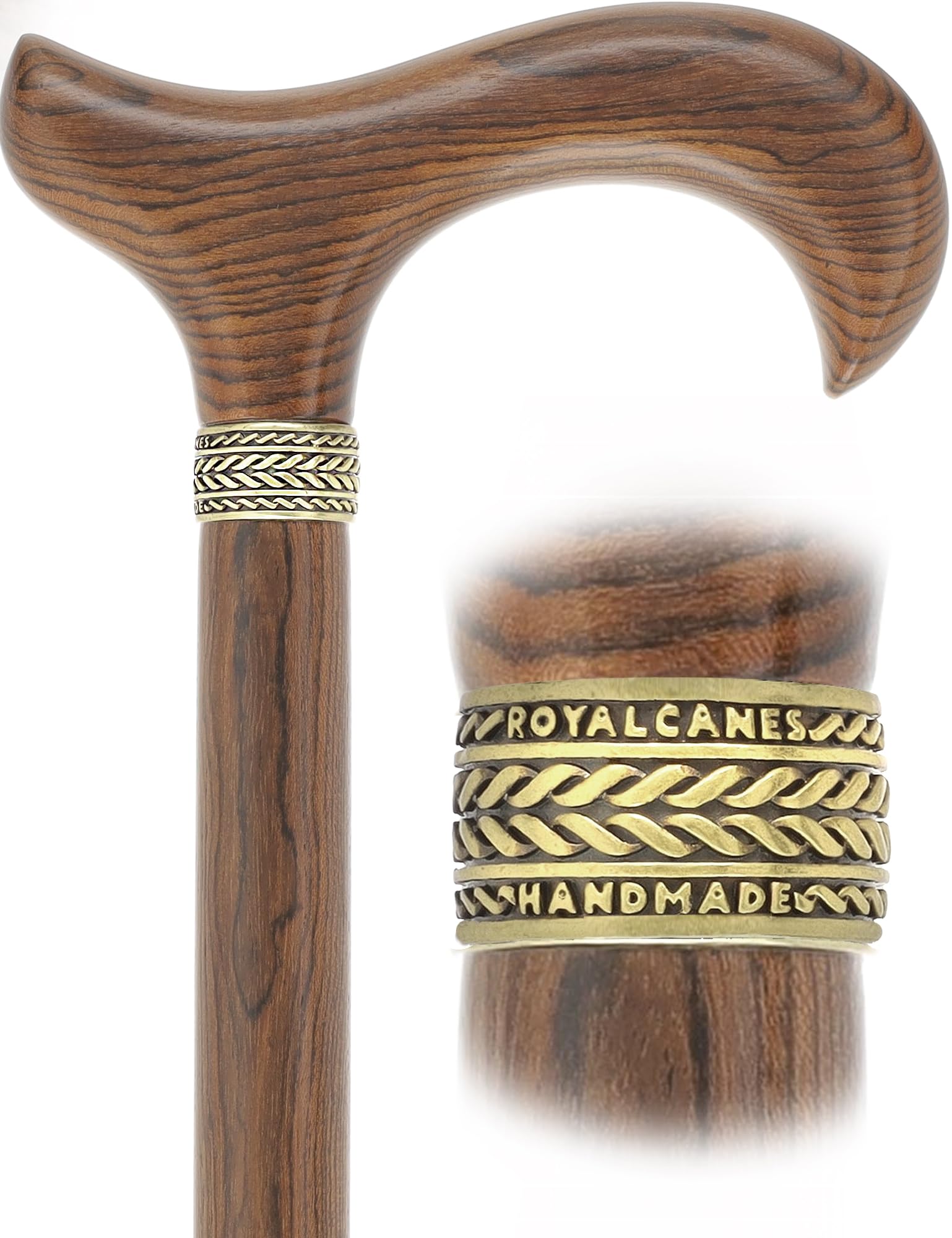Luxury Wood Derby Canes with Black and Gold Pewter Wheat Collar, Supports up to 250 lbs | Elegant and Durable Walking Cane for Men and Women