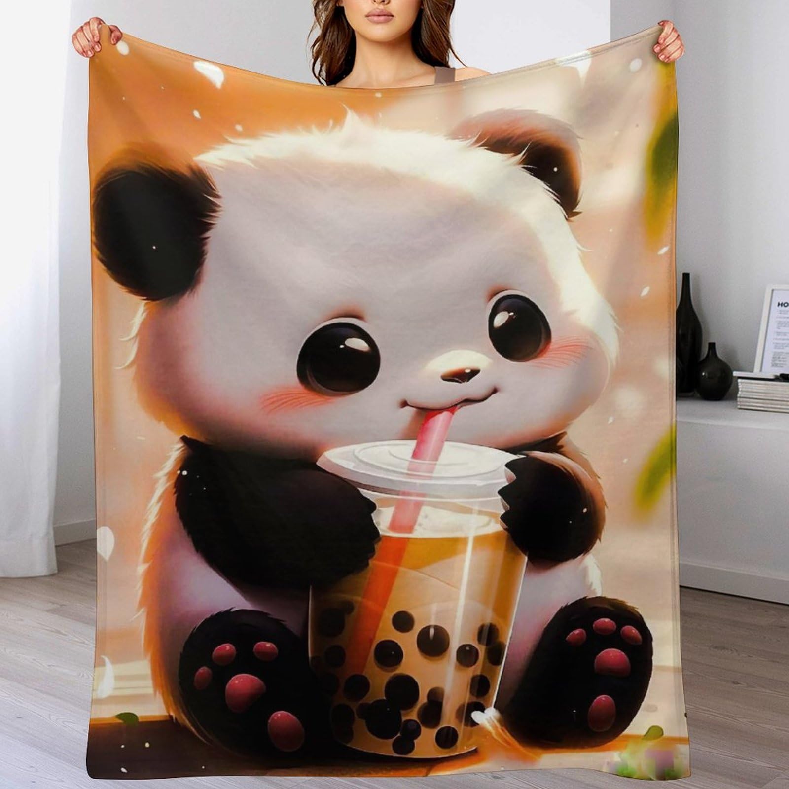 Couverture polaire panda chaude et lavable en machine pour lit enfant