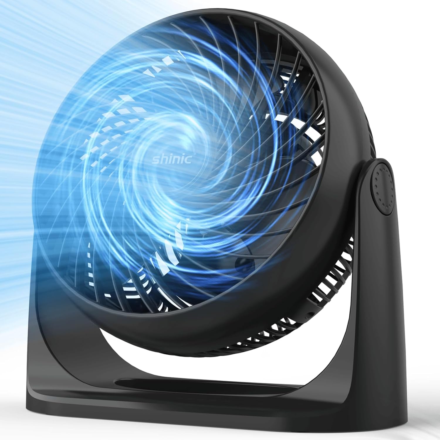 shinic 8-inch Turbo Fan, front view with blue airflow effect