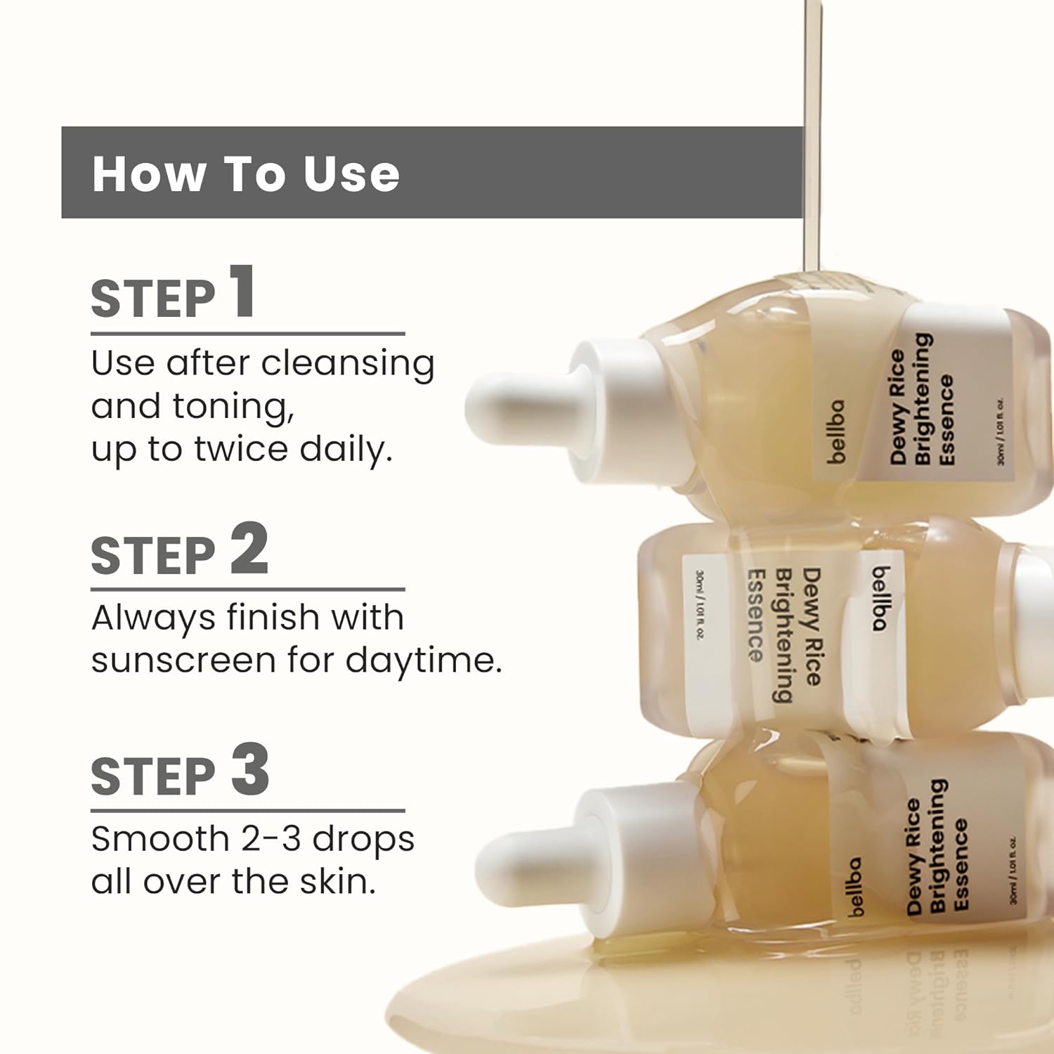 Dewy Rice Essence Korean Serum for Face - K-beauty Skincare Rice Serum - Get Even Tone and Glass Skin - Hydrating, Lightweight, Non-Comedogenic (1 fl.oz)