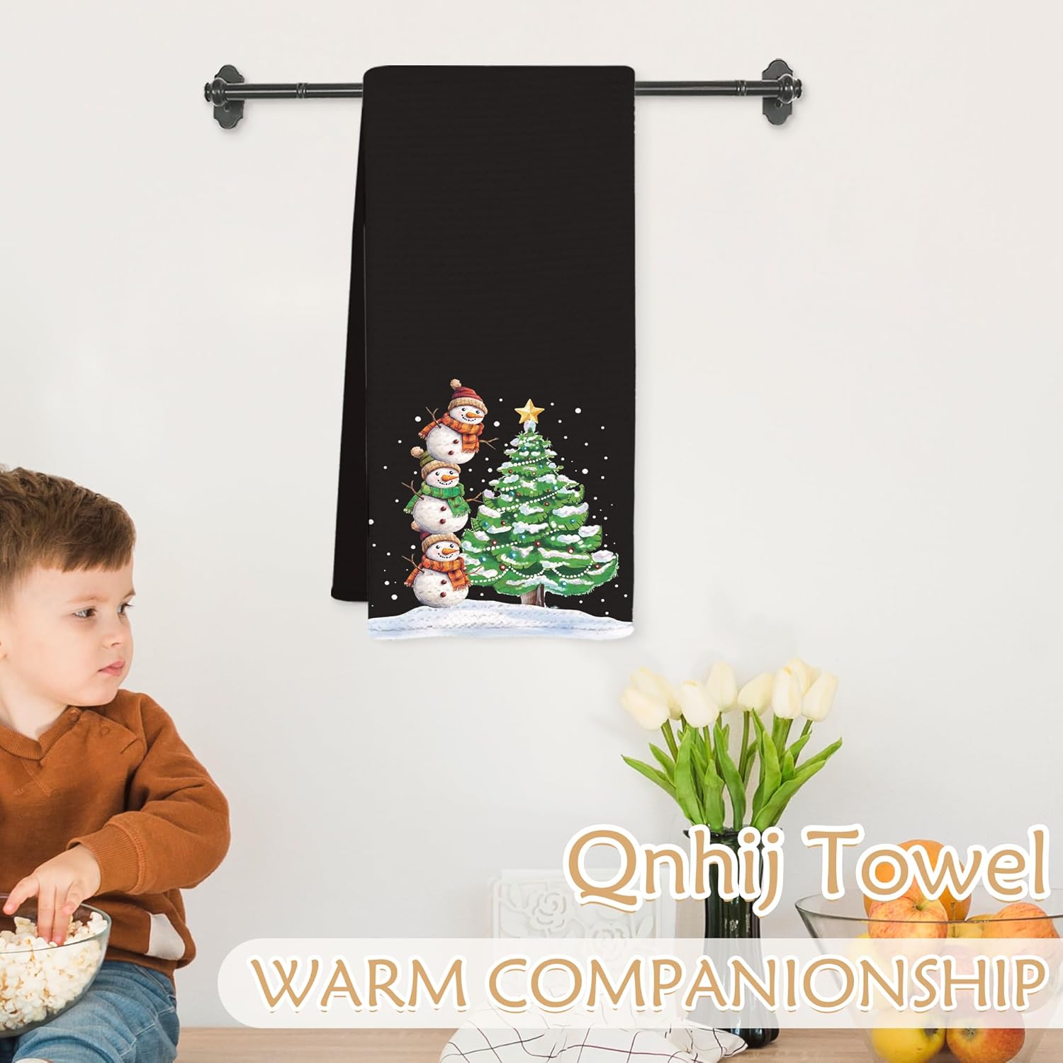 Funny Christmas Snowman Kitchen Towels, Winter Xmas Tree Dish Tea Towels for Kitchen Decor, Holiday Winter Christmas Decorative Hand Towels for Bathroom, 16x24 Inch - Image 3