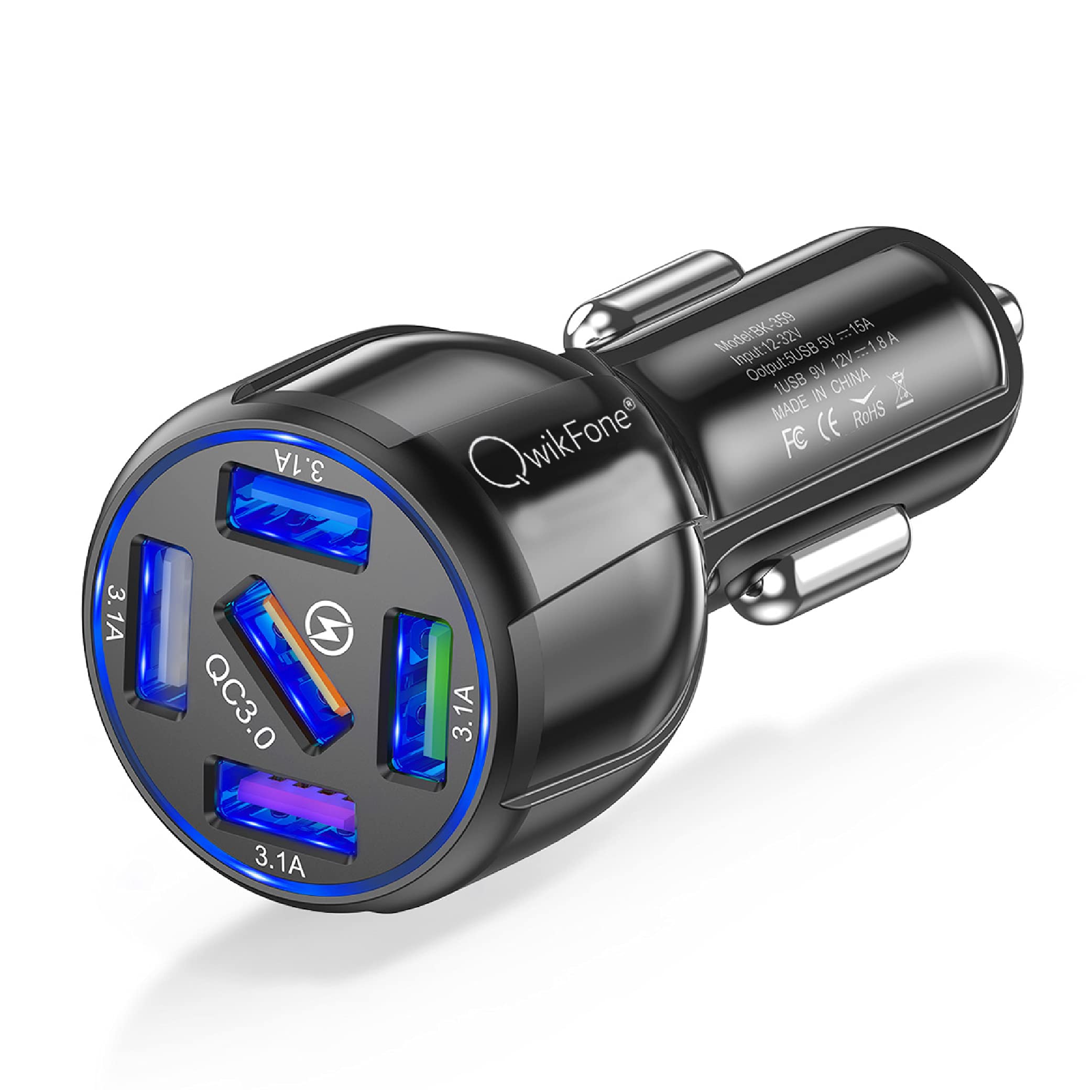 USB Car Charger - 58W 5 Ports Multi USB Charger with Quick Charge 3.0 USB - Cigarette Lighter USB Charger Adapter Fast Charger For Smart Phones, iPhones, iPads, Power Banks, iOS and Android