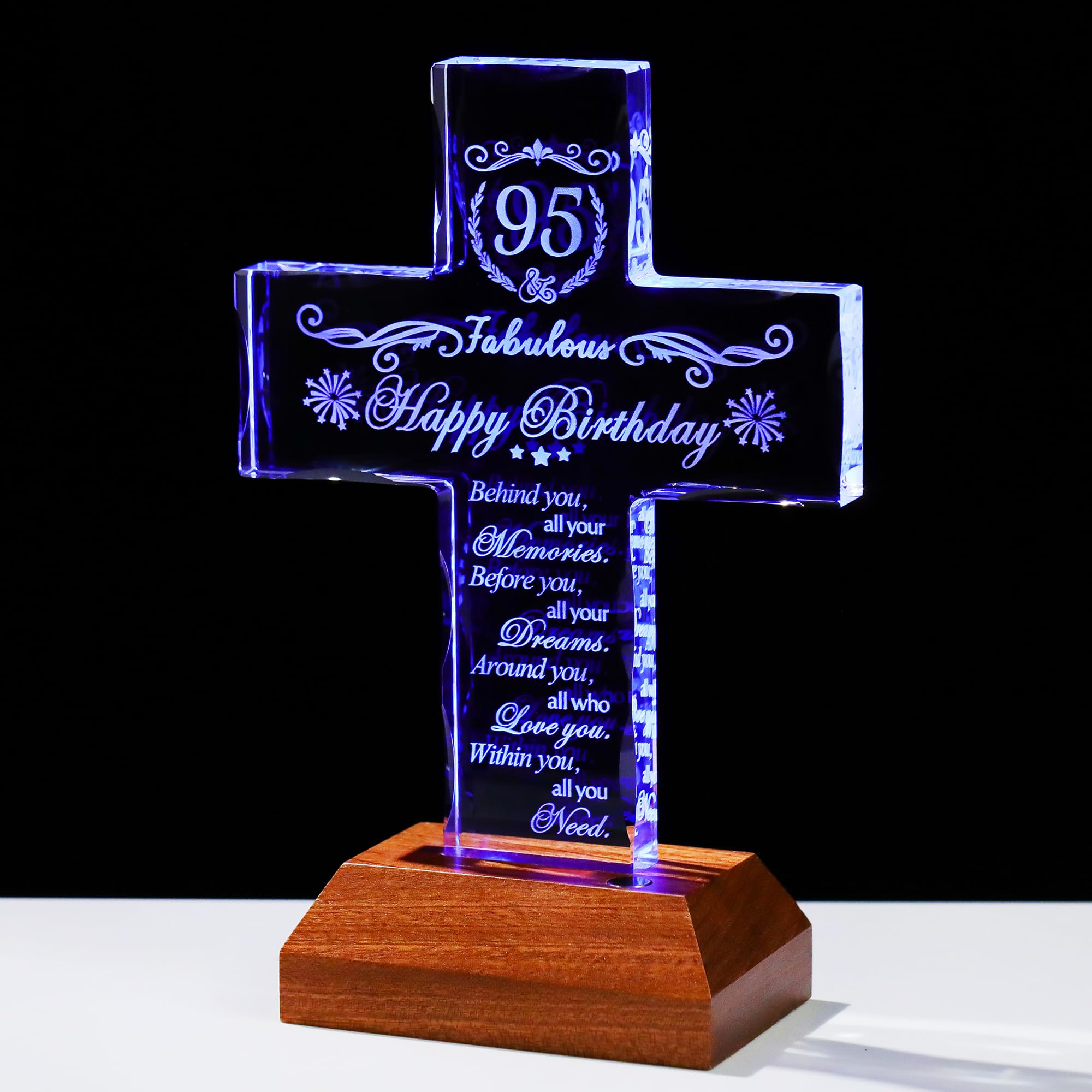 Cruz de cristal de pie con base LED de madera para decoración religiosa 8