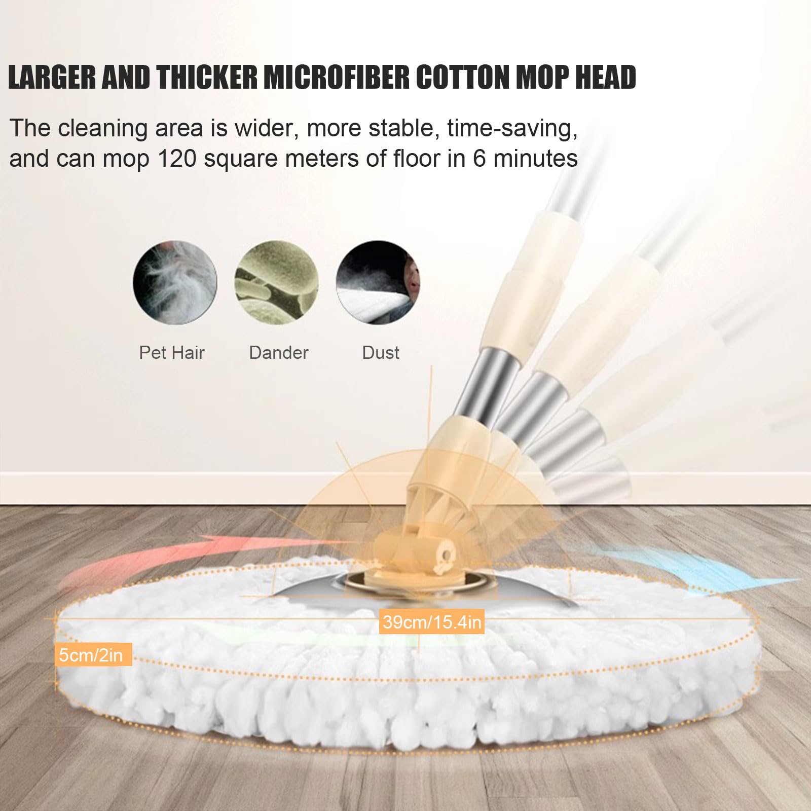 Este Conjunto de fregona giratoria y Cubo con escurridor Incluye una fregona giratoria de 360 Grados con 4 Cabezales de Microfibra de Repuesto y un Cubo con Ruedas para la Limpieza del hogar