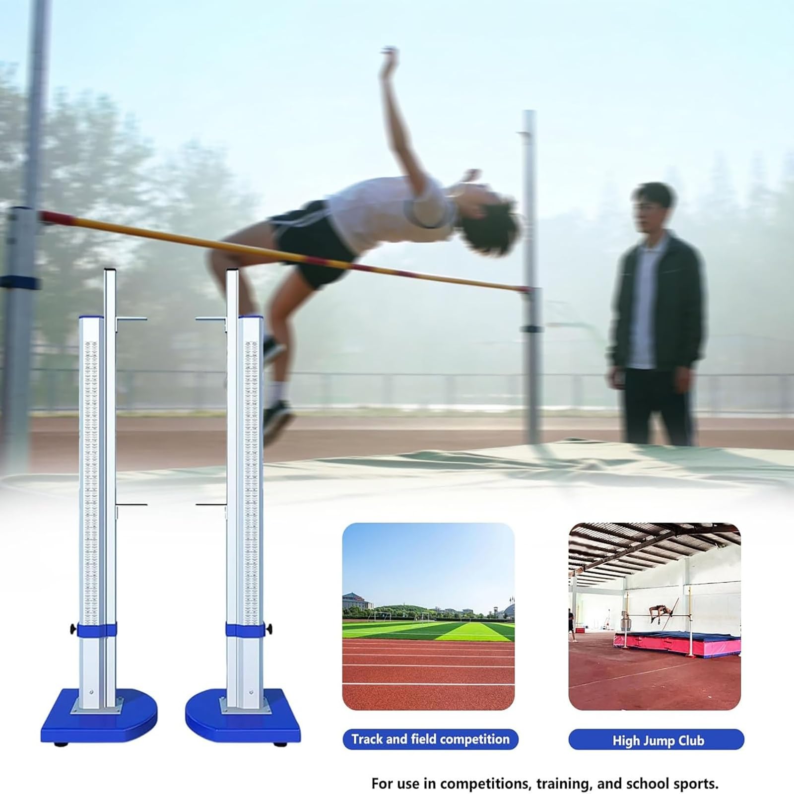 Soportes de salto altos portátiles, equipo de pista y campo de aluminio, altura ajustable de 30 a 230 cm, soportes de entrenamiento para escuela, club y uso doméstico (sin barra transversal)