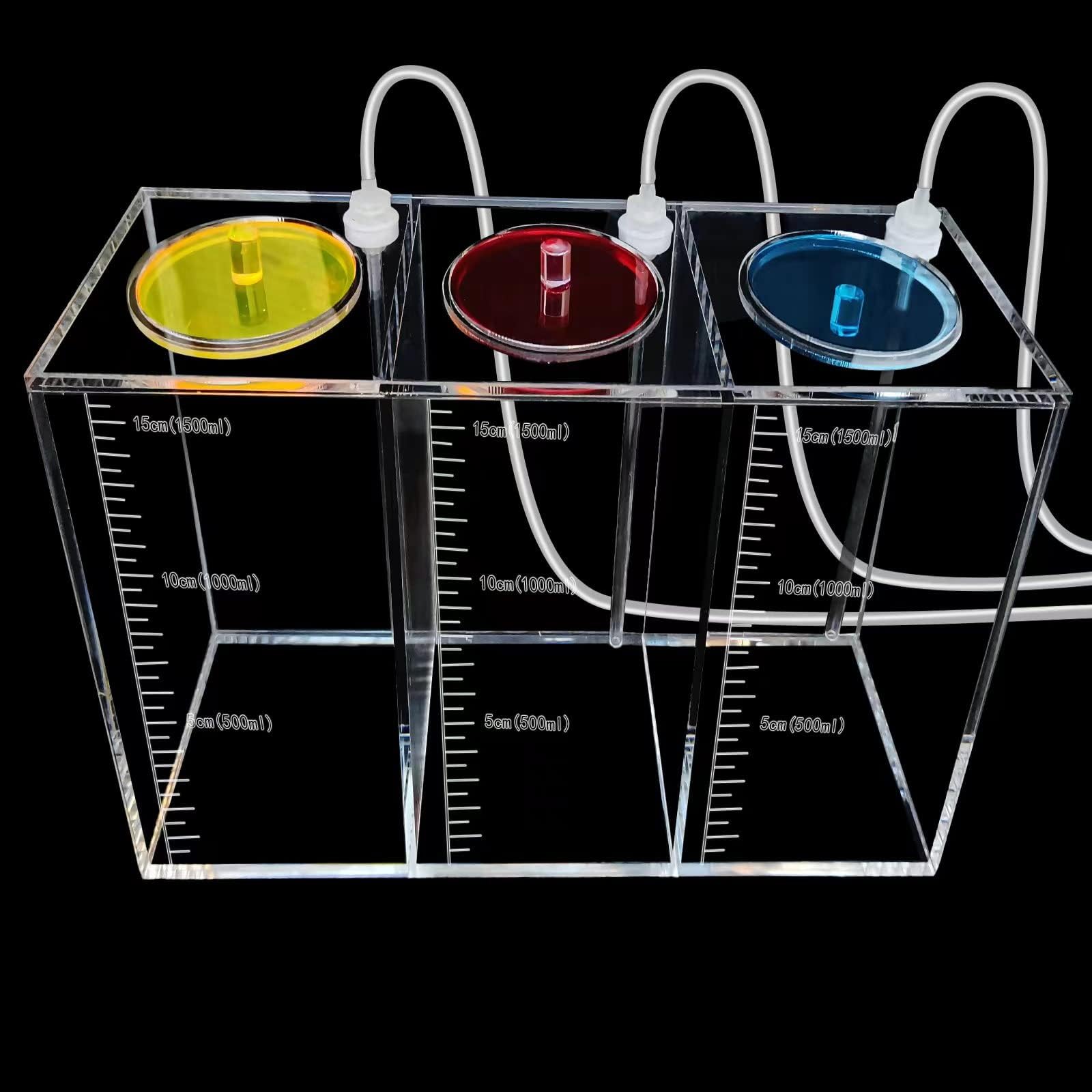 1.5L/4.5L dosing Container,dosing Pump Liquid containers Liquid srorage Bucket Made of acryli,Reservoir (1grid Blue lid/3grid Yellow red Blue lid) (4.5L 3grid Yellow red Blue lid)