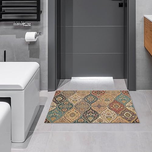 Miniatura 2 de Alfombra de área con estampado de enrejado marroquí, alfombra de entrada, antideslizante, lavable, alfombra pequeña vintage para dormitorio, cocina,