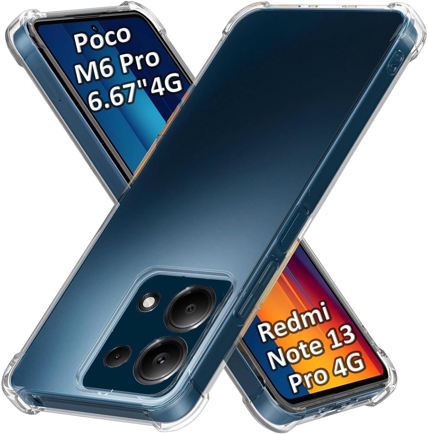 USTIYA Case for Xiaomi Poco M6 Pro/Redmi Note 13 Pro 4G Clear TPU Four Corners Military-Grade Protection Cover Transparent Soft funda
